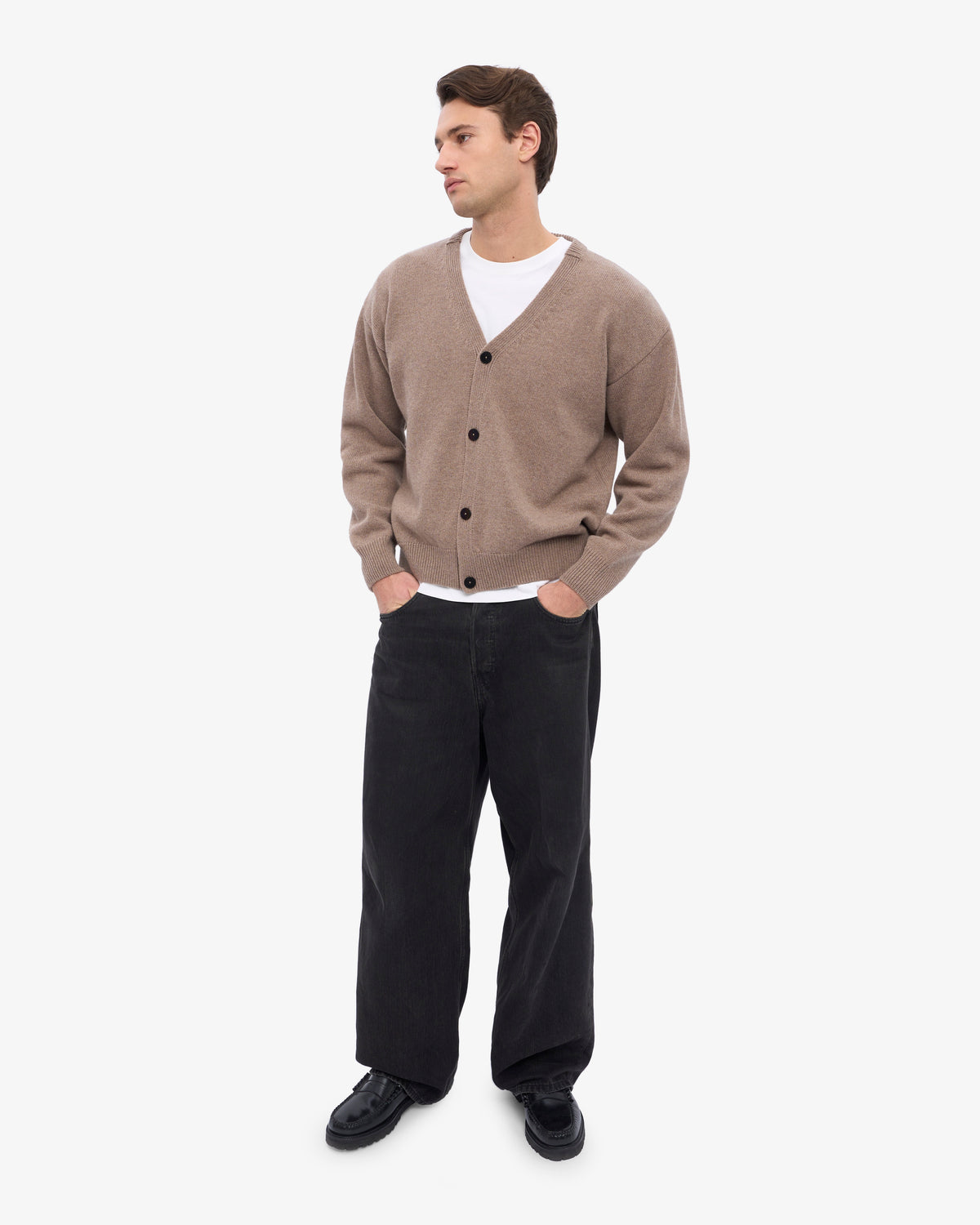 Merino Wool V-Neck Cardigan - Warm Taupe