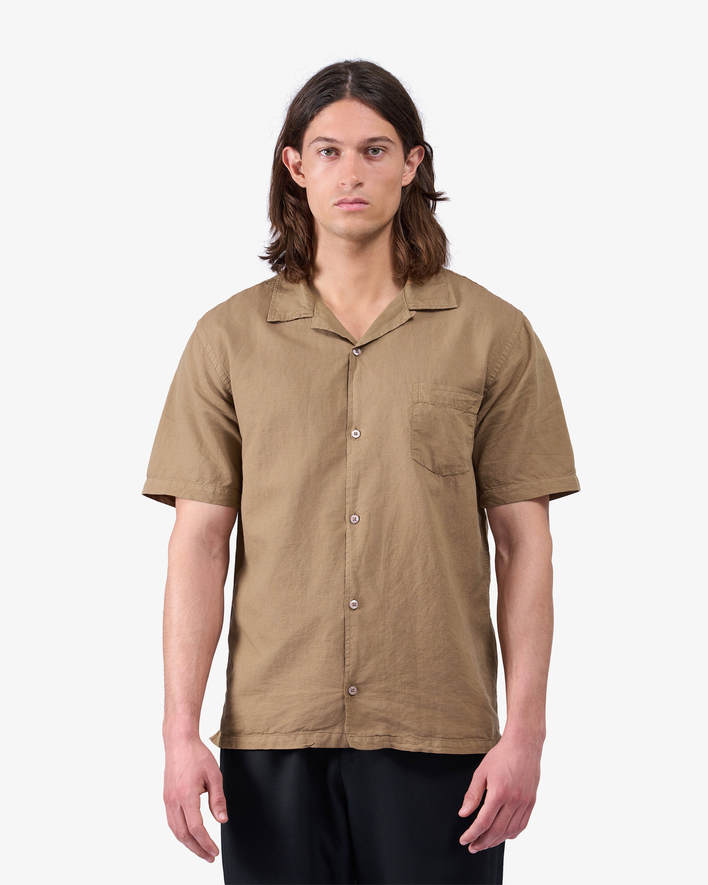 Linen Short Sleeved Shirt - Sahara Camel