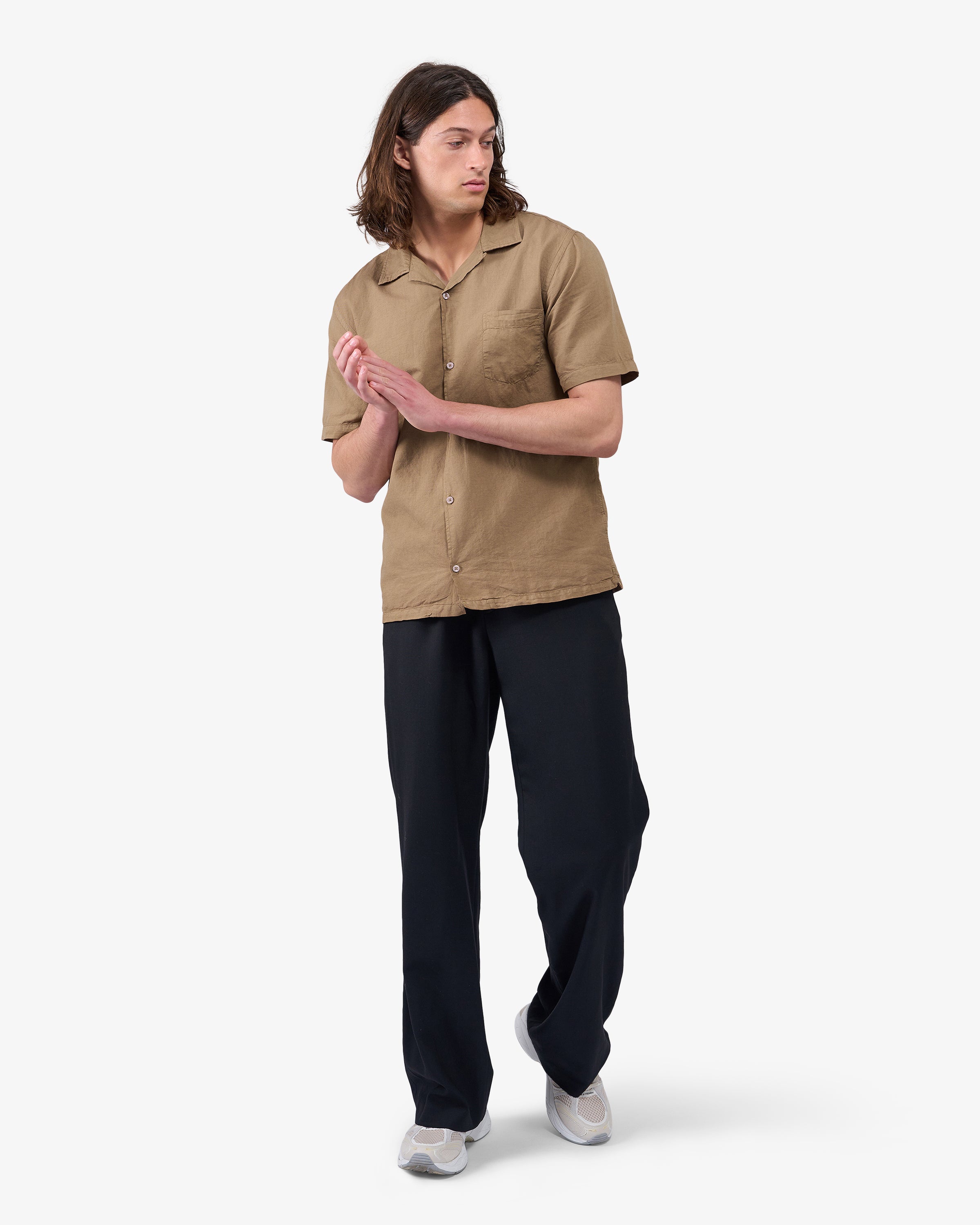 Linen Short Sleeved Shirt - Navy Blue