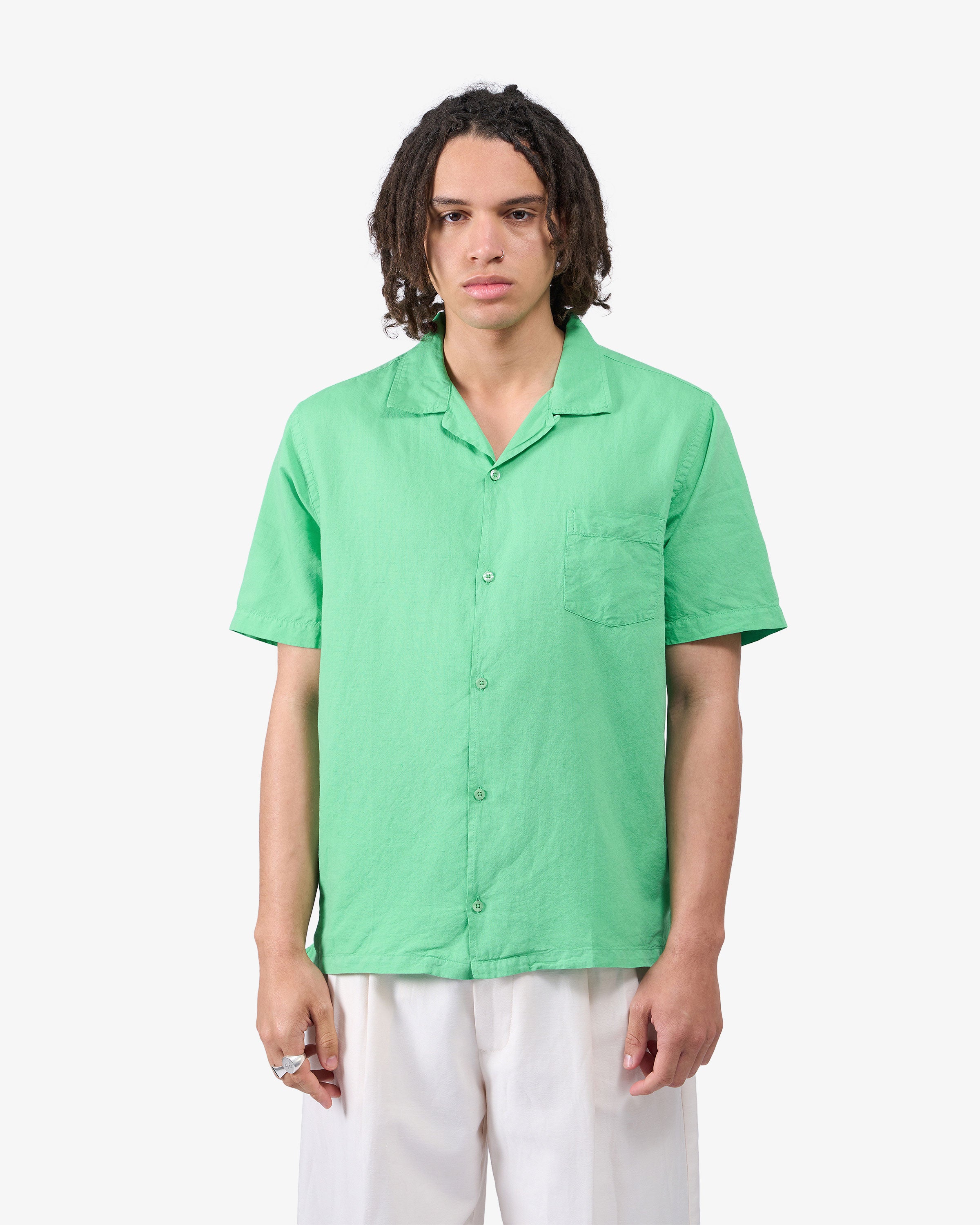 Linen Short Sleeved Shirt - Spring Green
