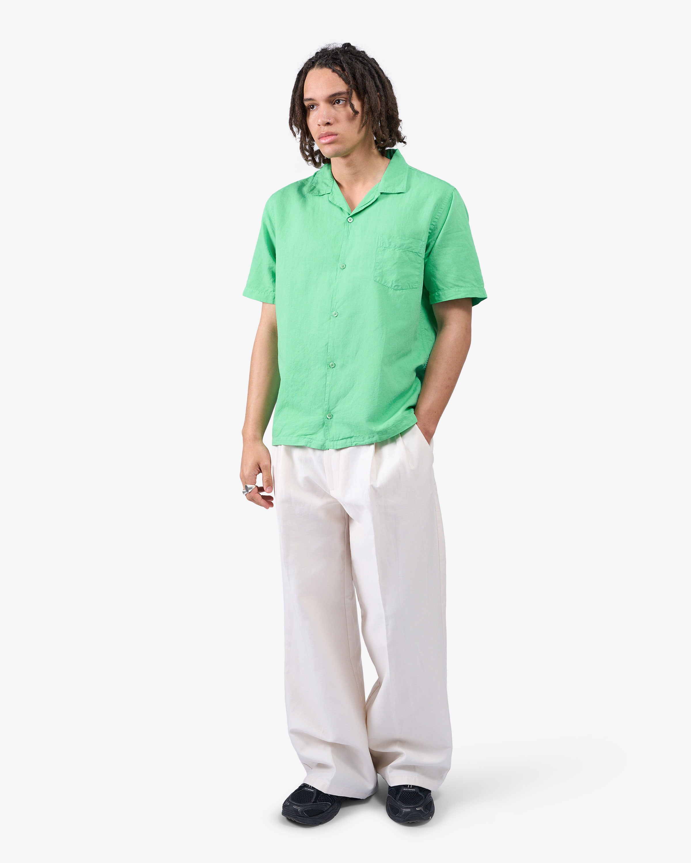 Linen Short Sleeved Shirt - Spring Green