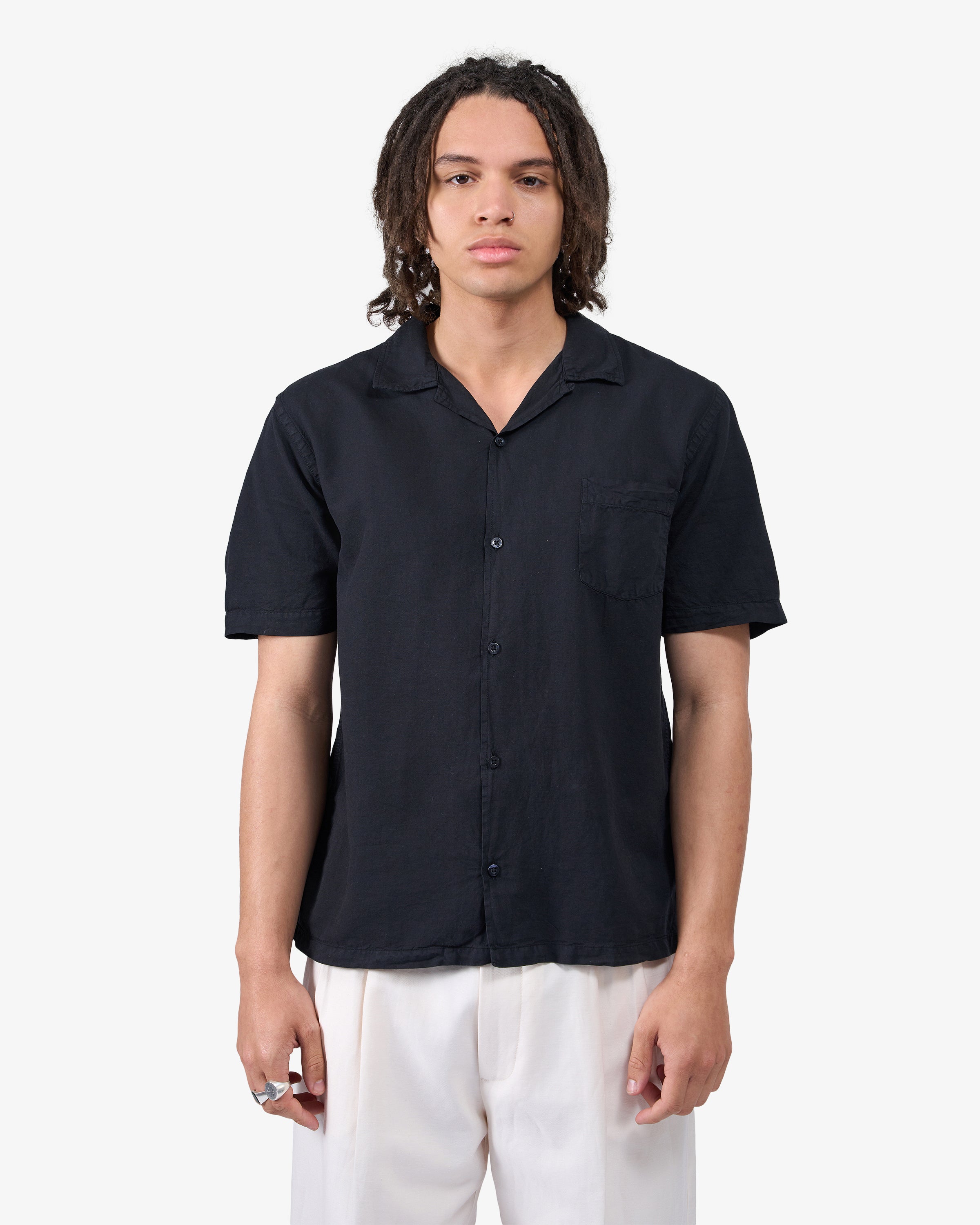 Linen Short Sleeved Shirt - Deep Black