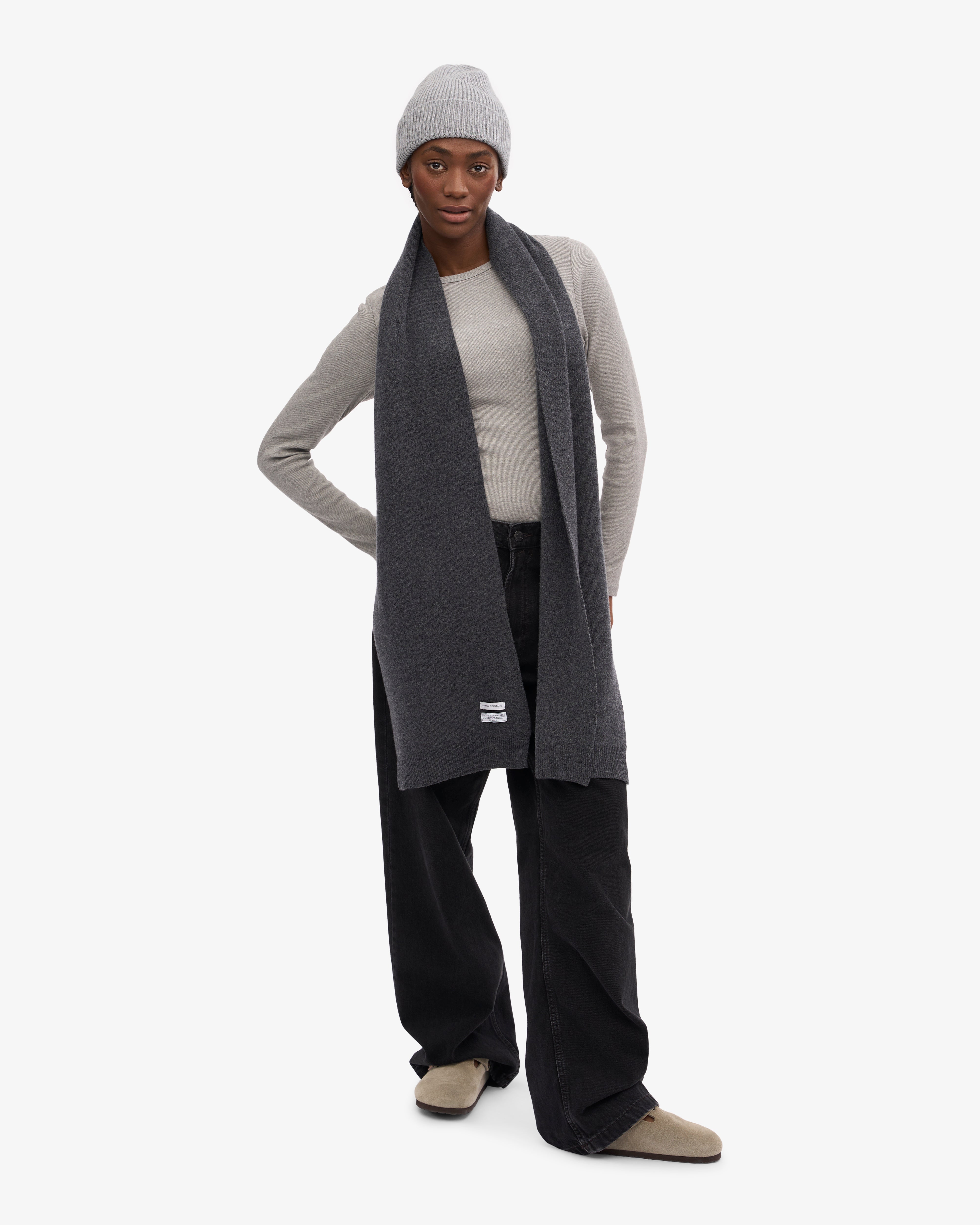 Merino Wool Beanie & Scarf - Lava Grey