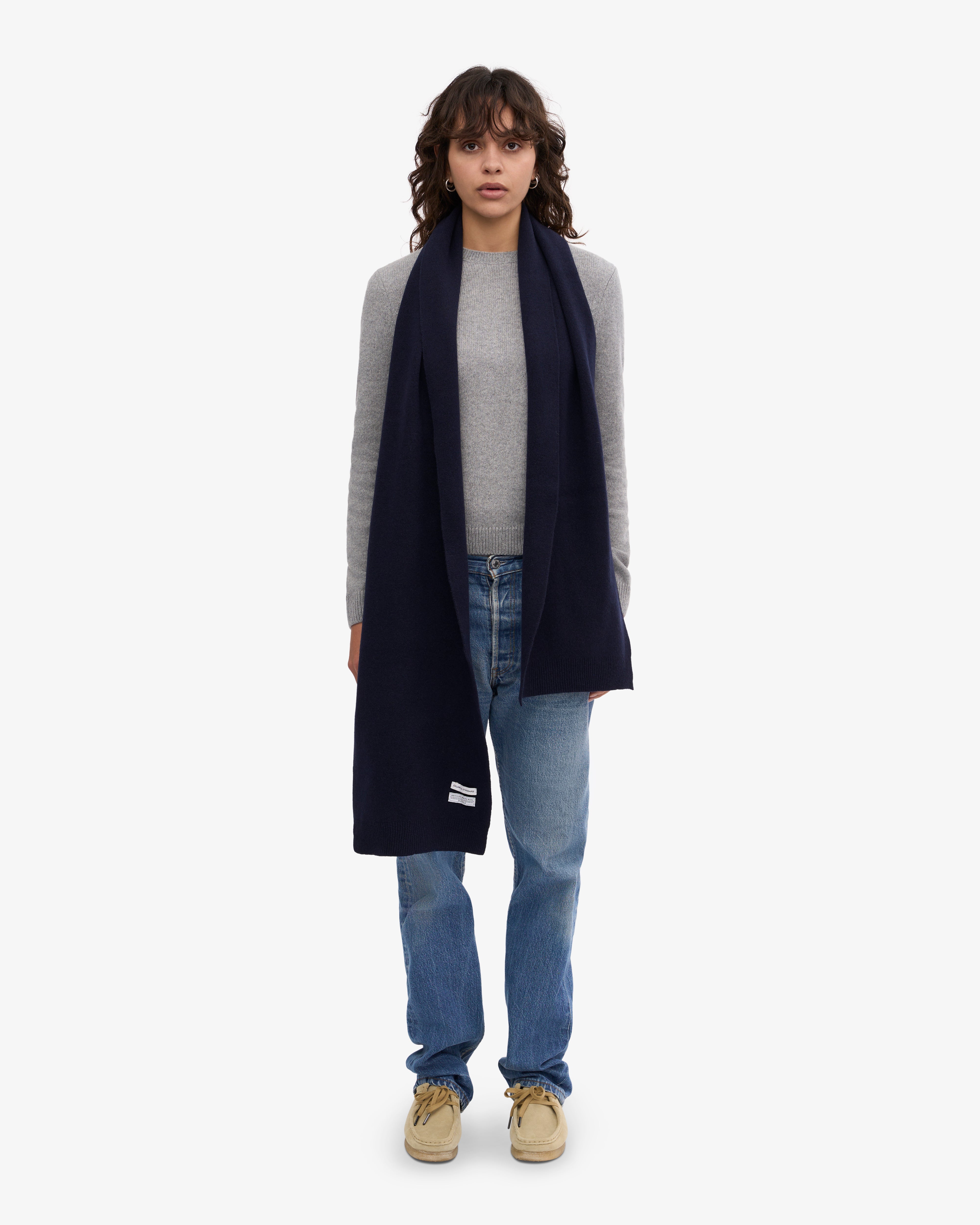 Merino Wool Scarf - Navy Blue One Size