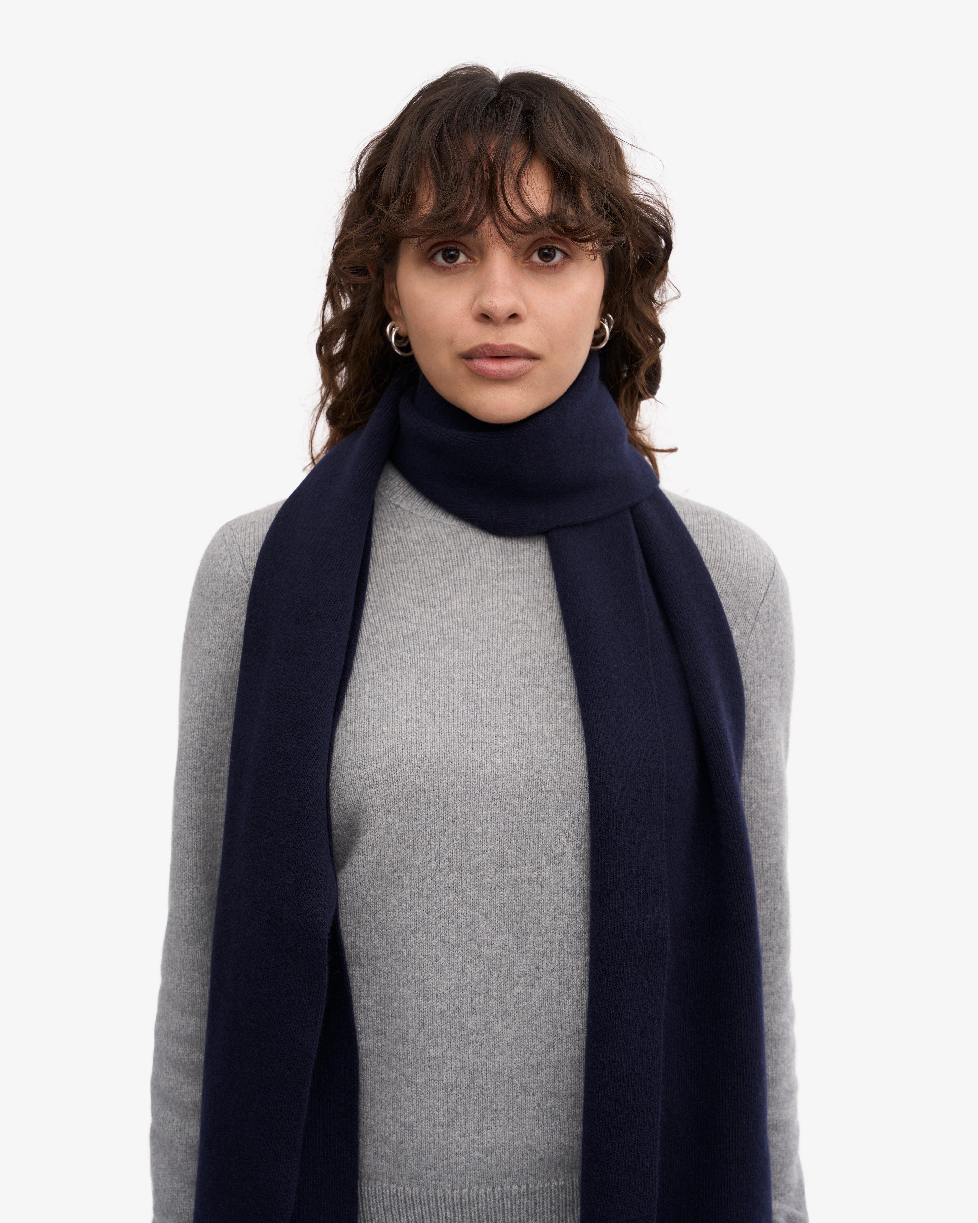 Merino Wool Scarf - Navy Blue One Size