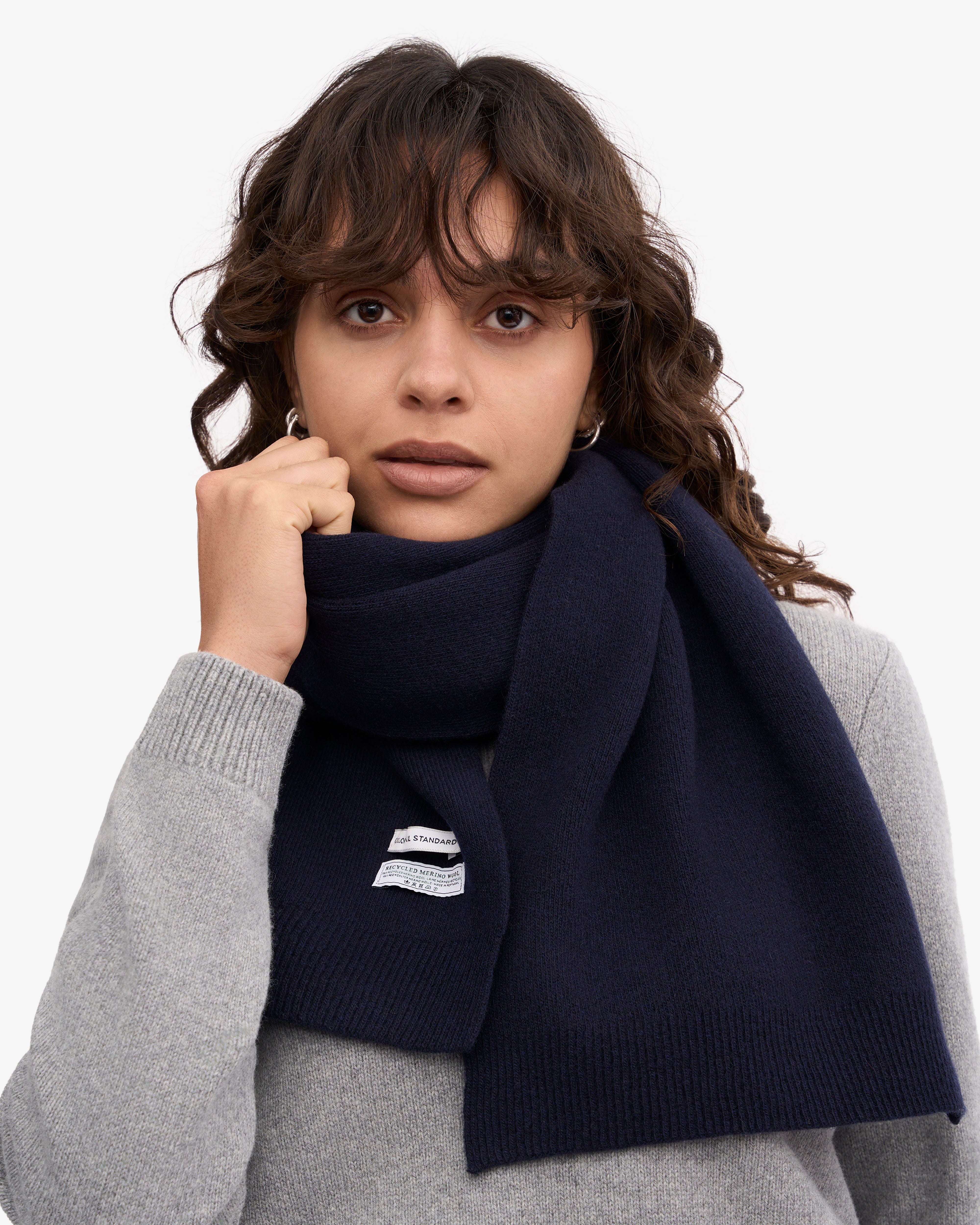 Merino Wool Scarf - Navy Blue One Size