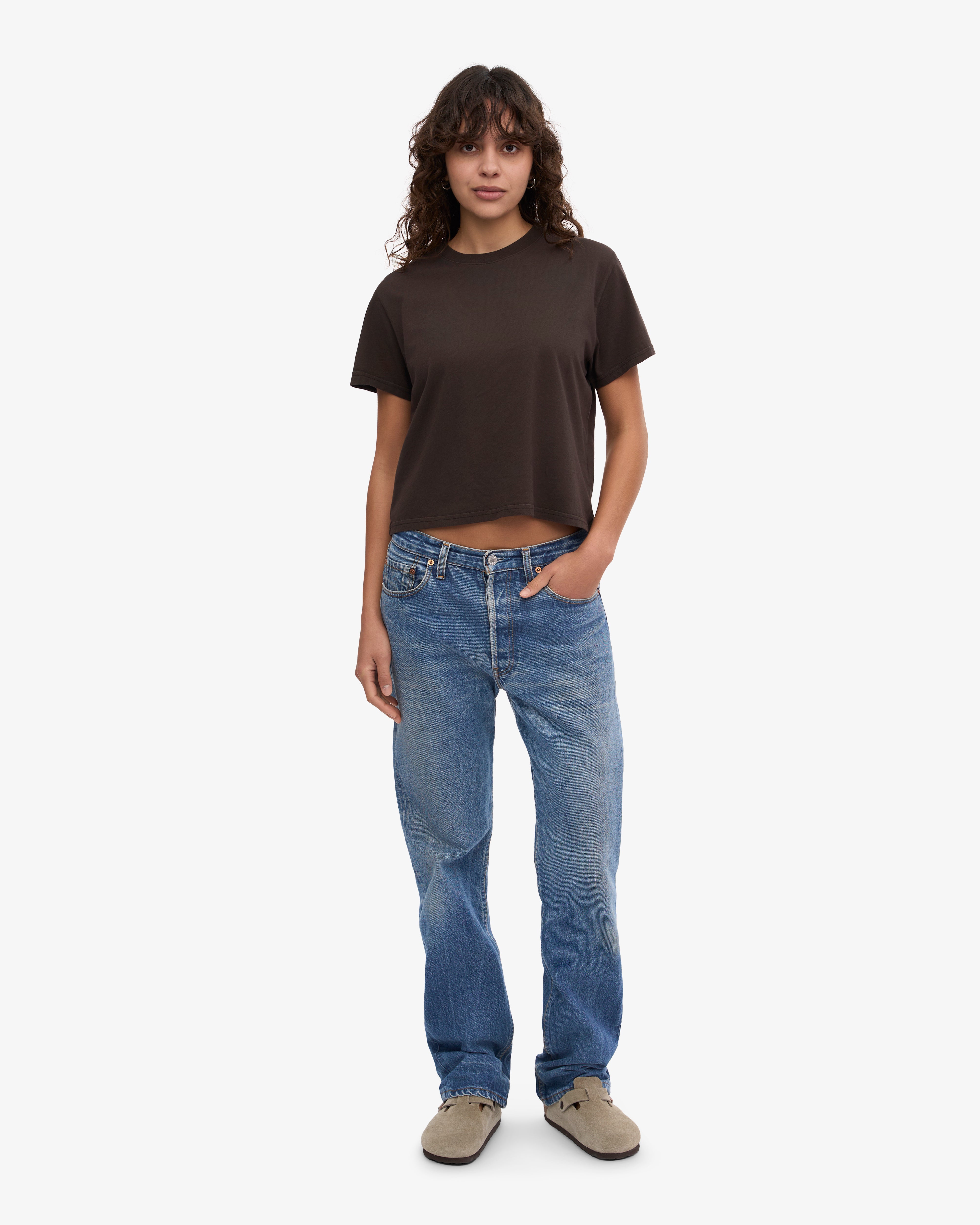 Organic Boxy Crop Tee - Coffee Brown XS