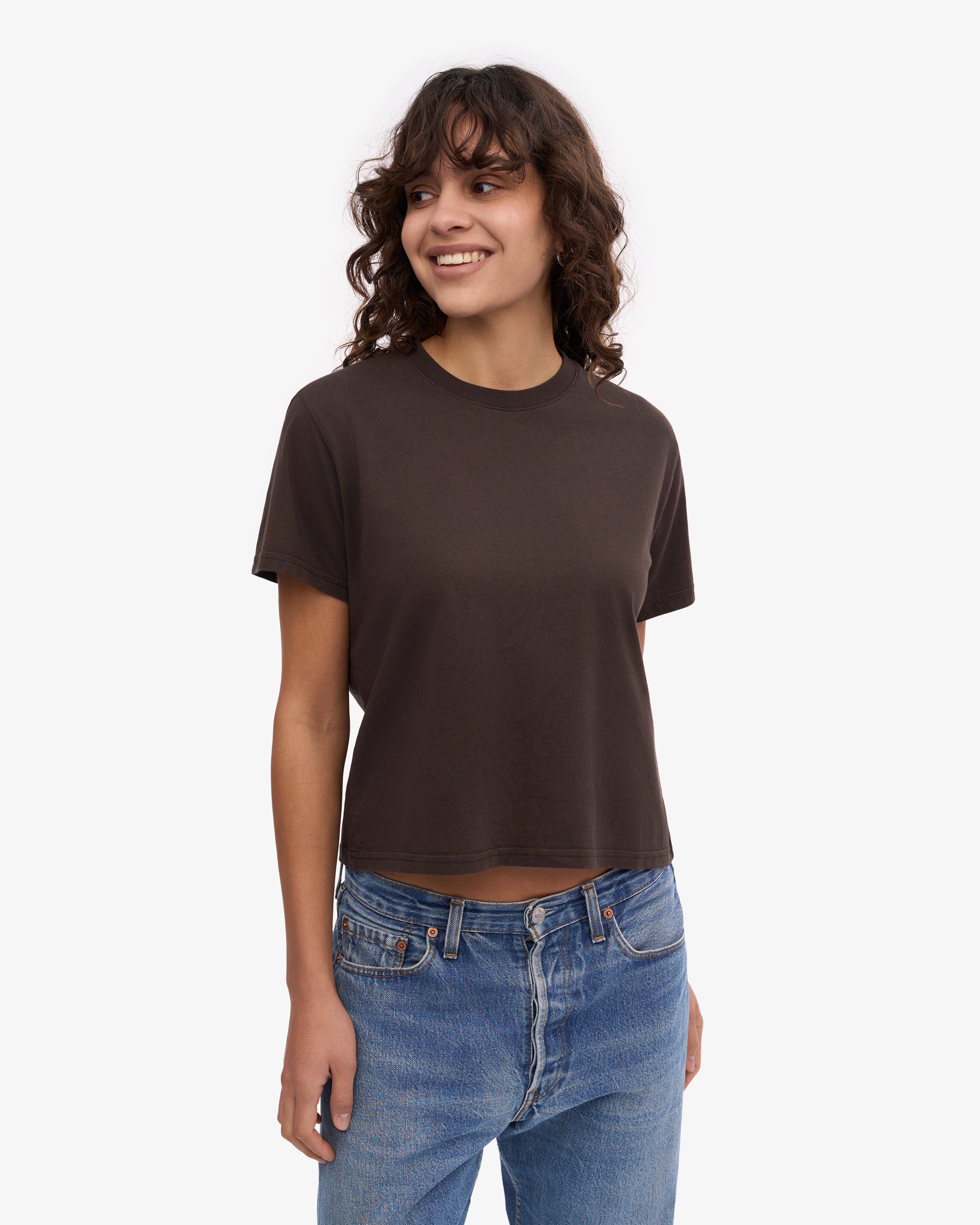 Organic Boxy Crop Tee - Coffee Brown XS