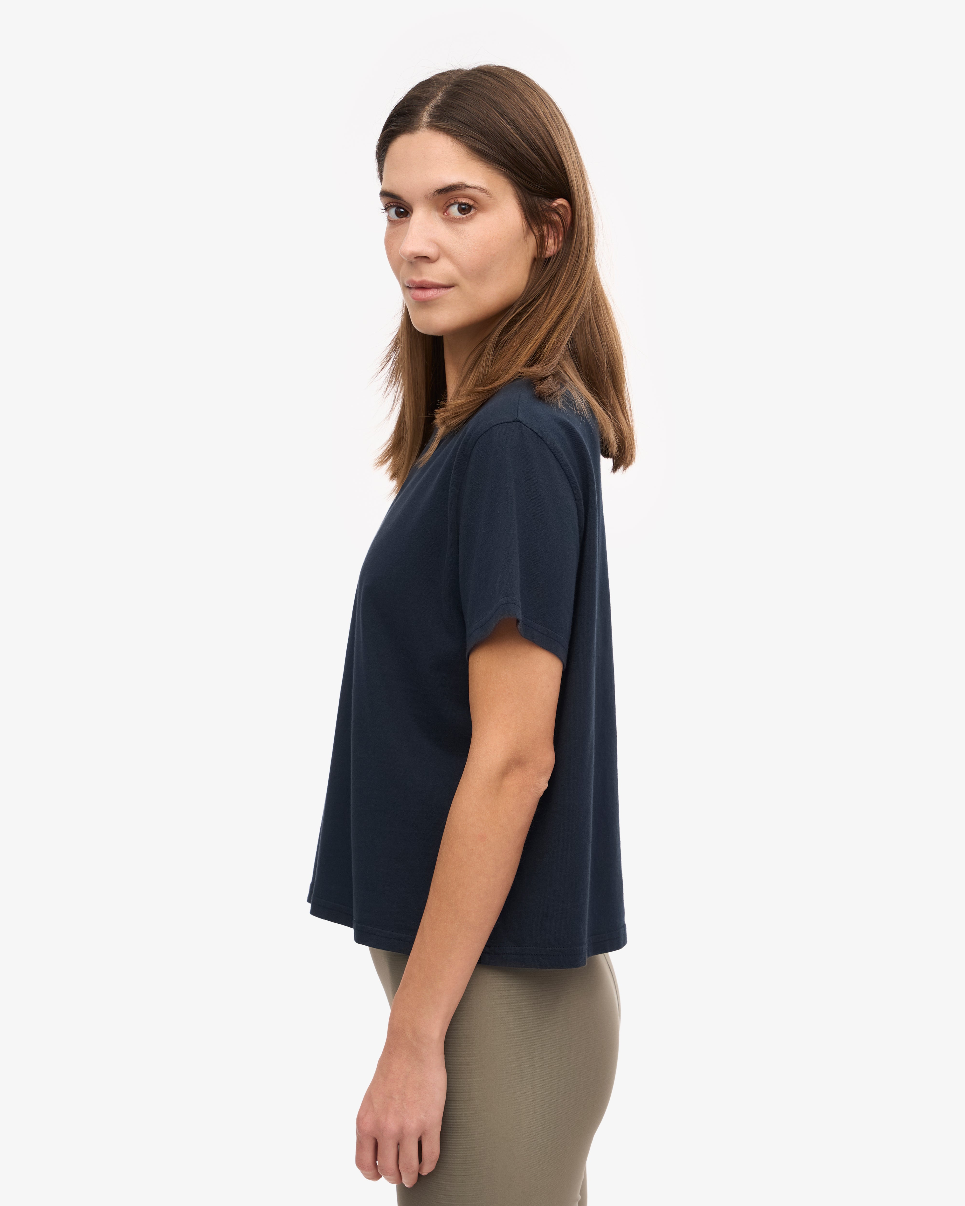 Organic Boxy Crop Tee - Navy Blue XS
