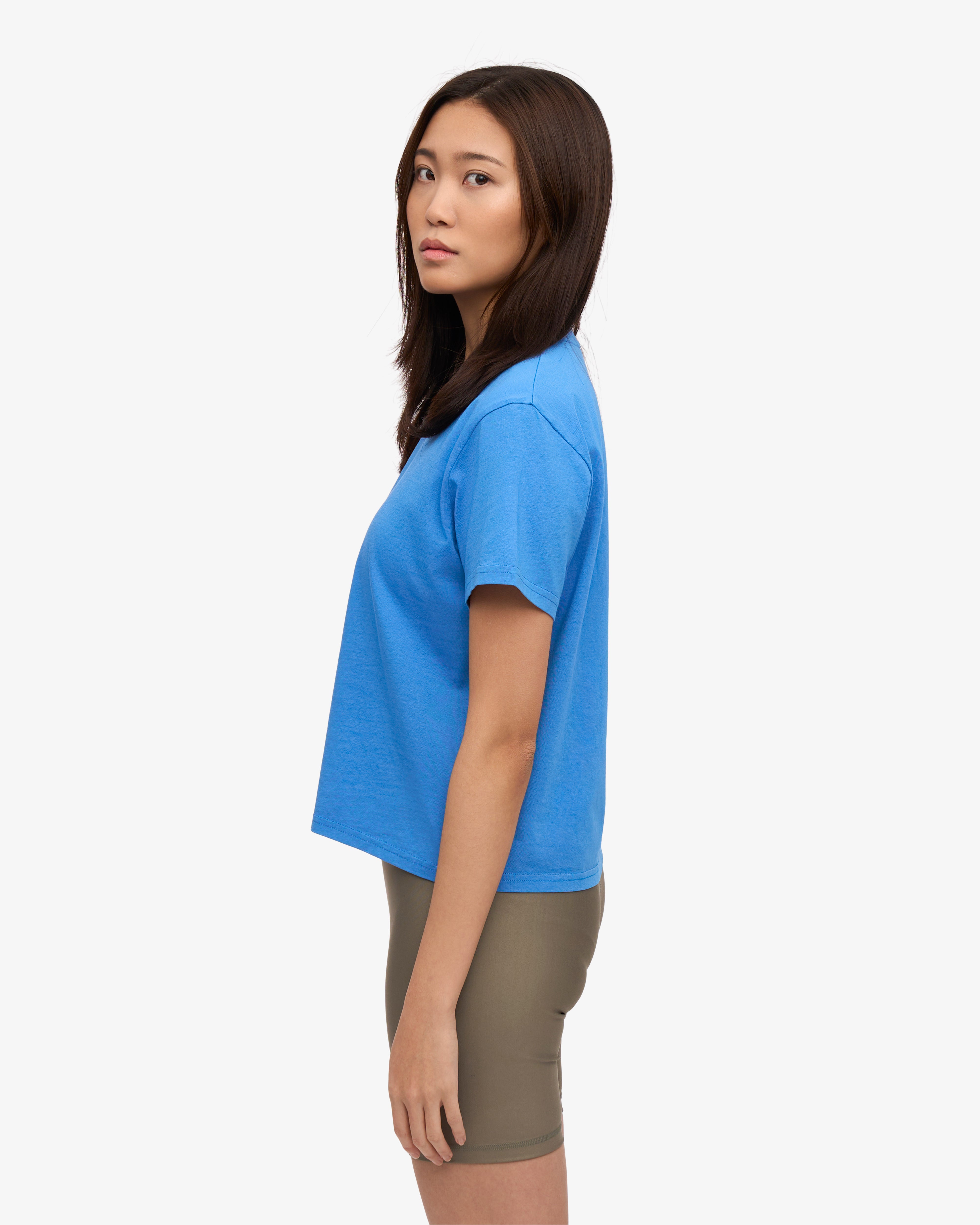 Organic Boxy Crop Tee - Pacific Blue XS