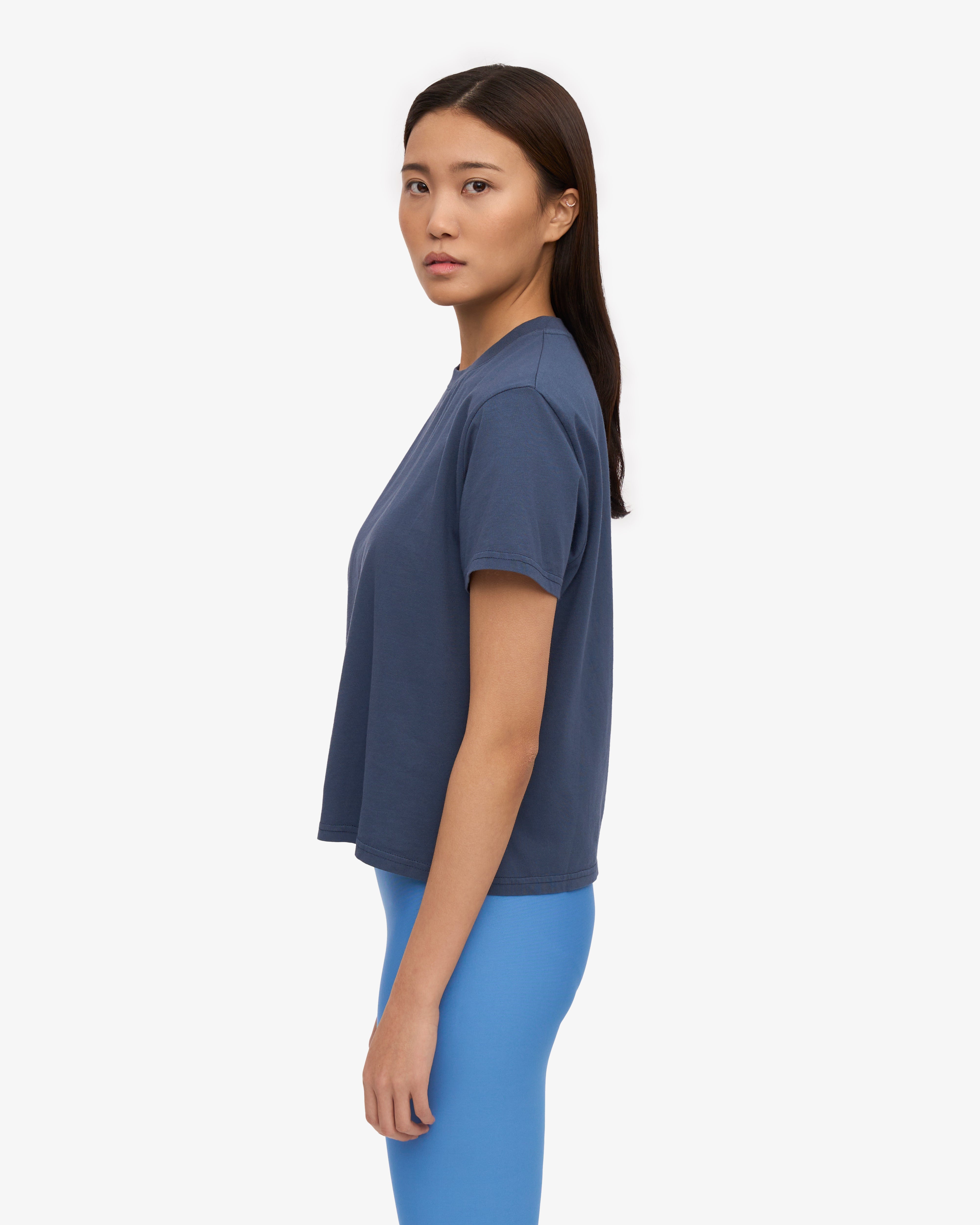 Organic Boxy Crop Tee - Petrol Blue XS