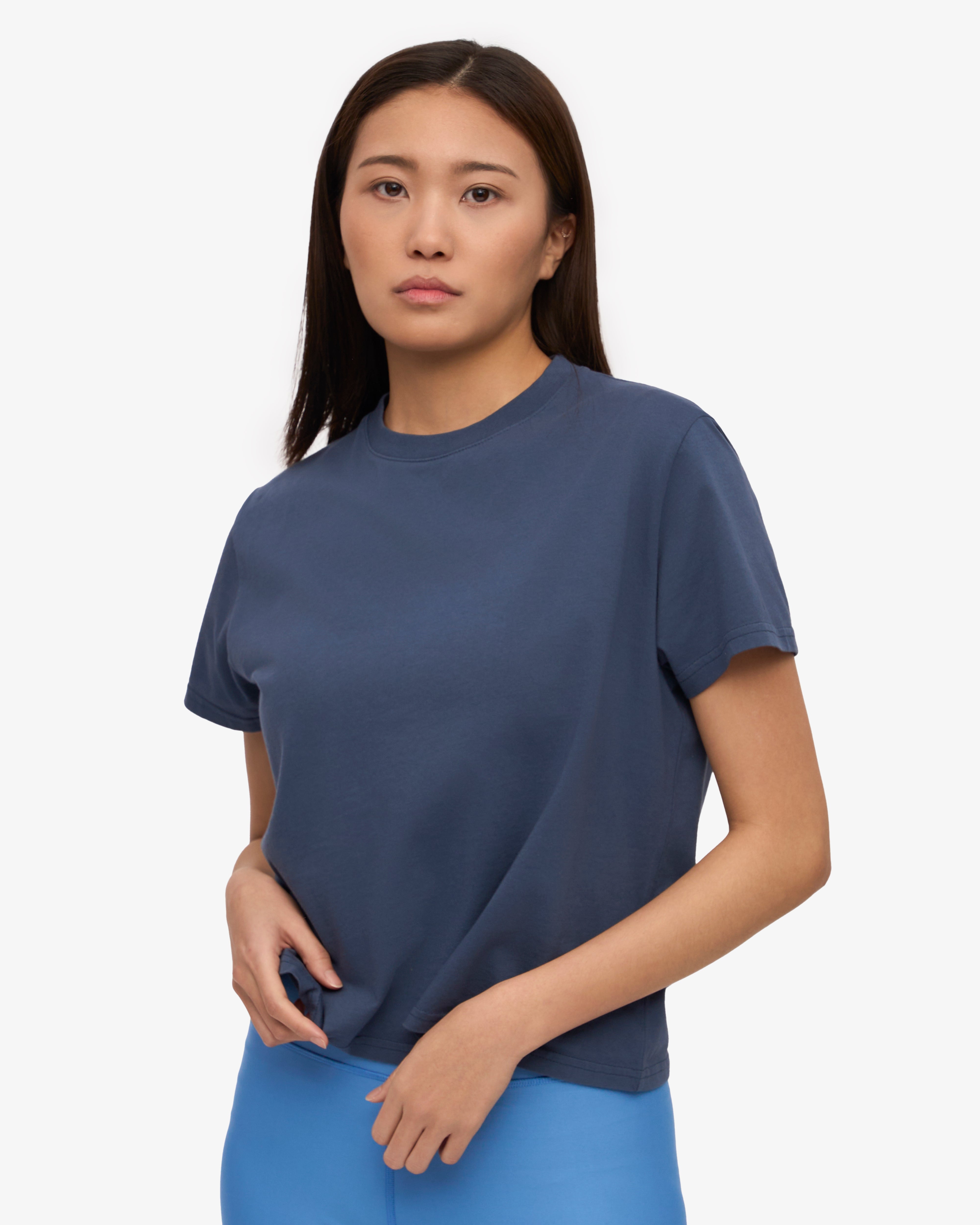 Organic Boxy Crop Tee - Petrol Blue XS