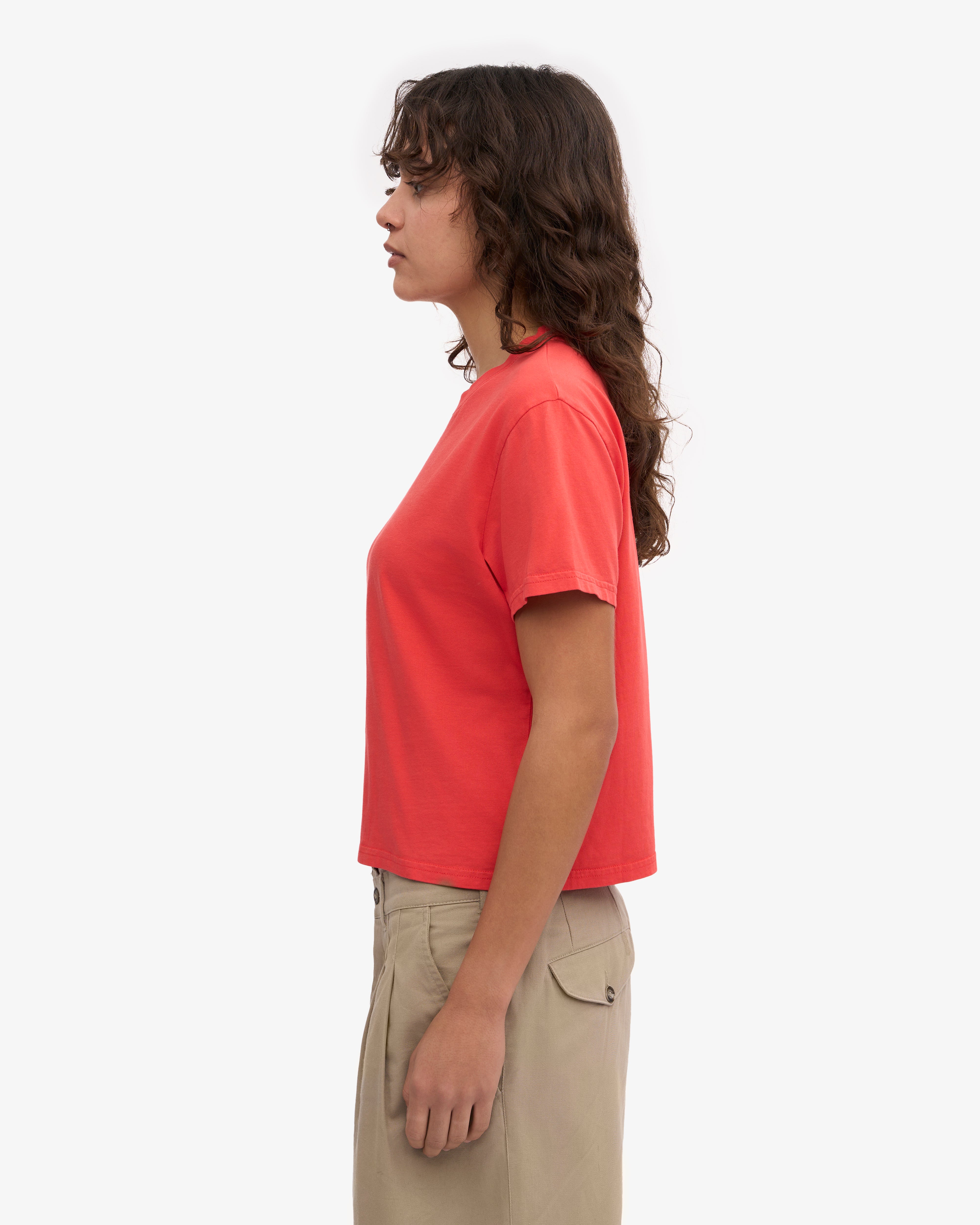 Organic Boxy Crop Tee - Red Tangerine XS