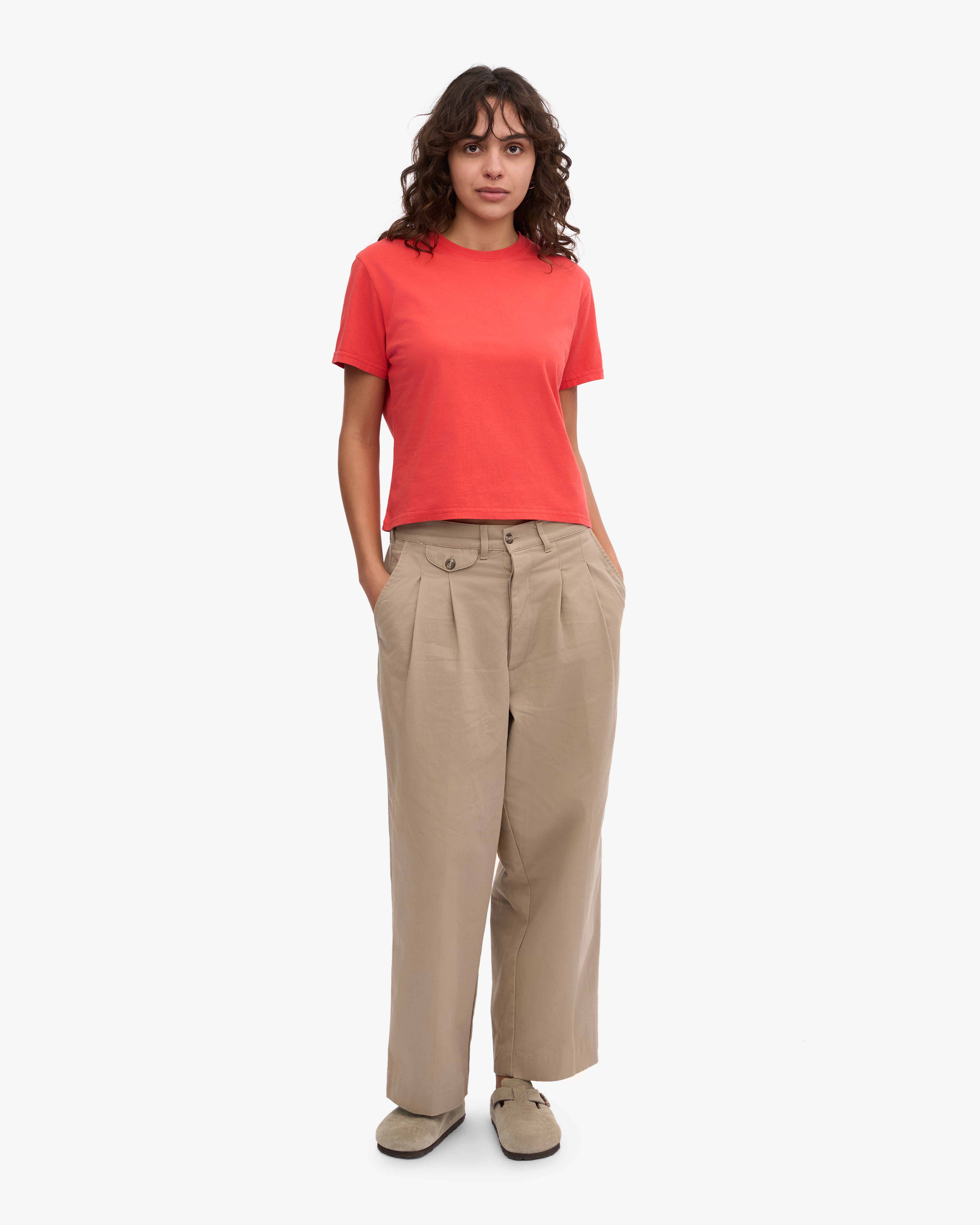 Organic Boxy Crop Tee - Red Tangerine XS