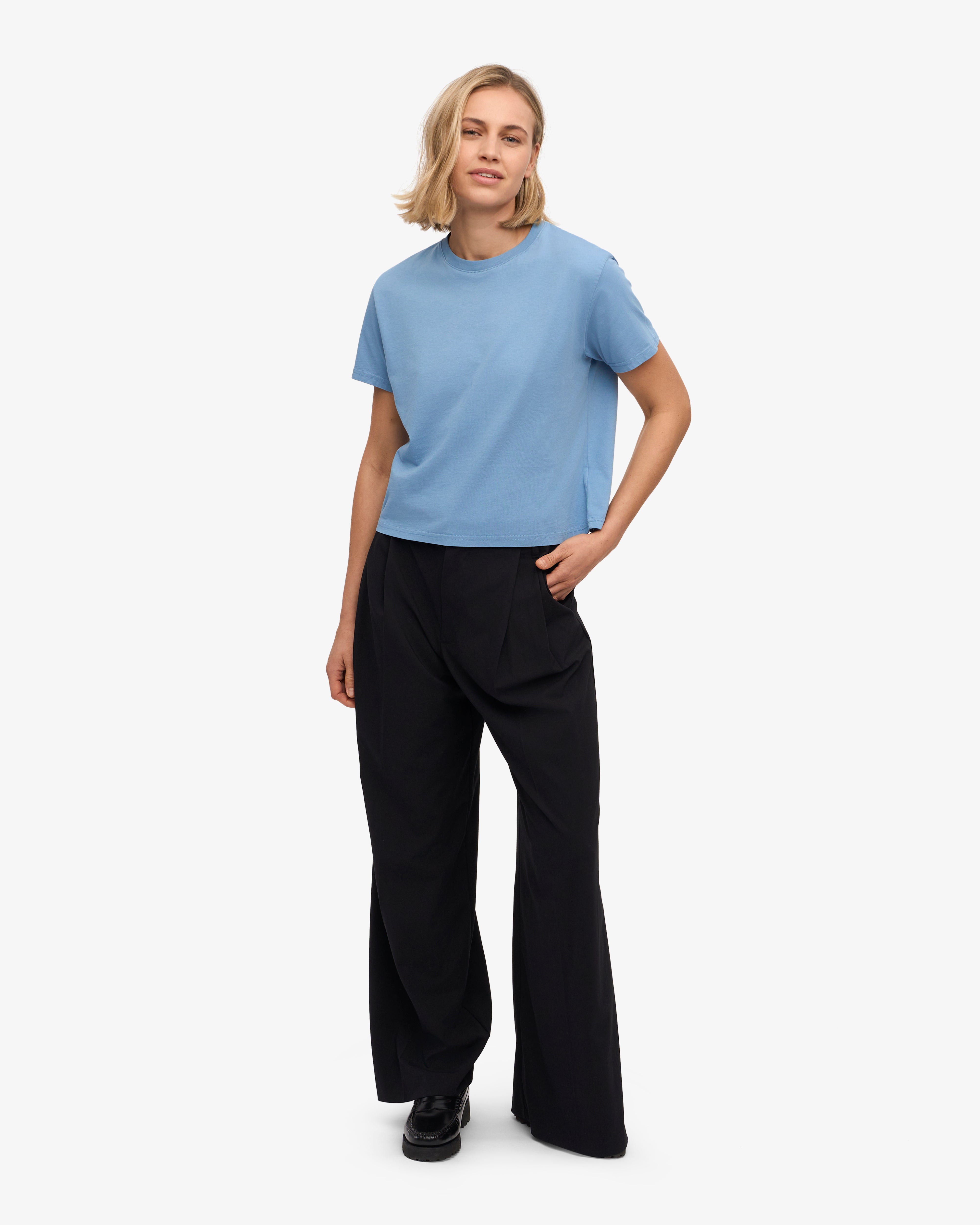 Organic Boxy Crop Tee - Seaside Blue XS
