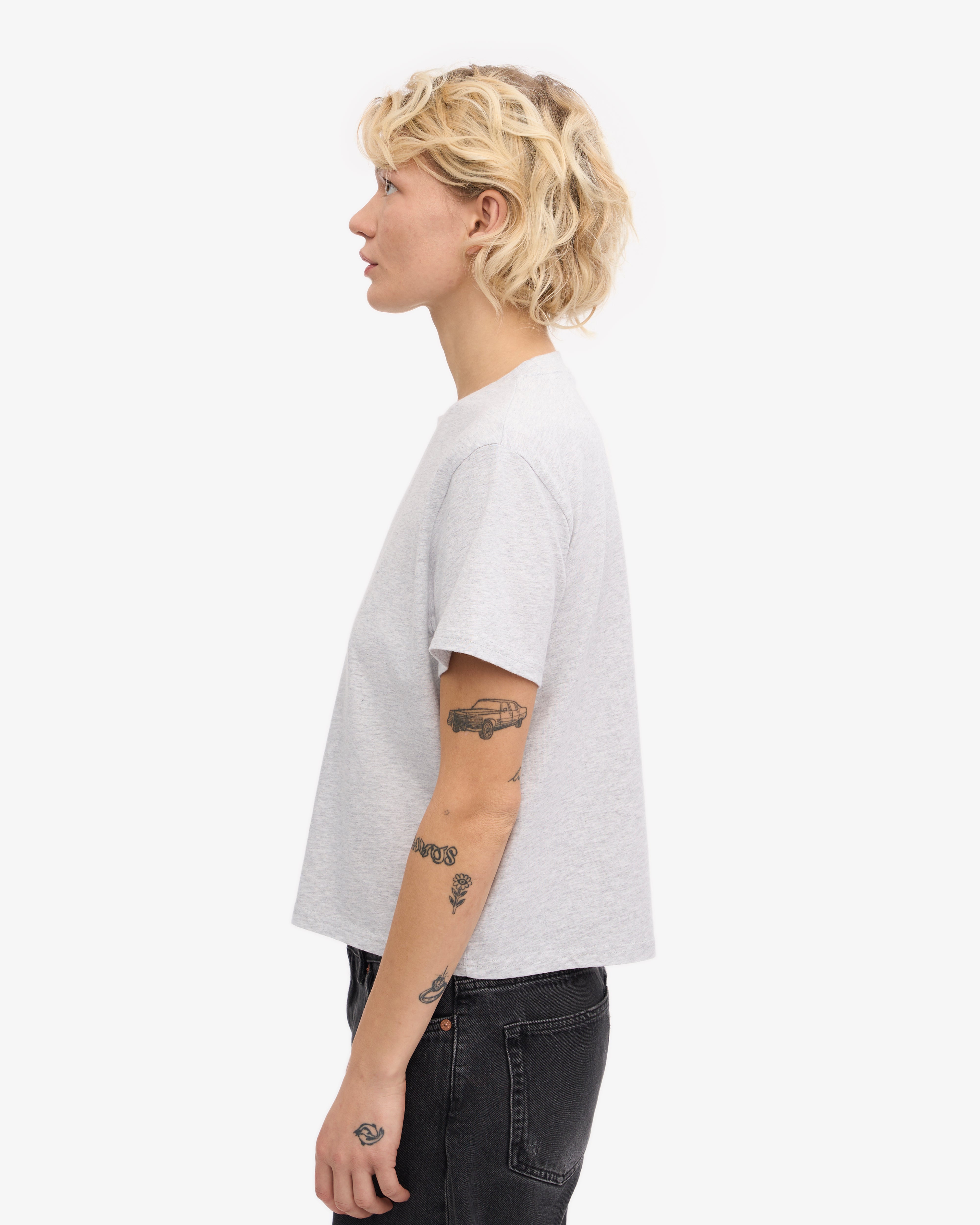 Organic Boxy Crop Tee - Snow Melange XS