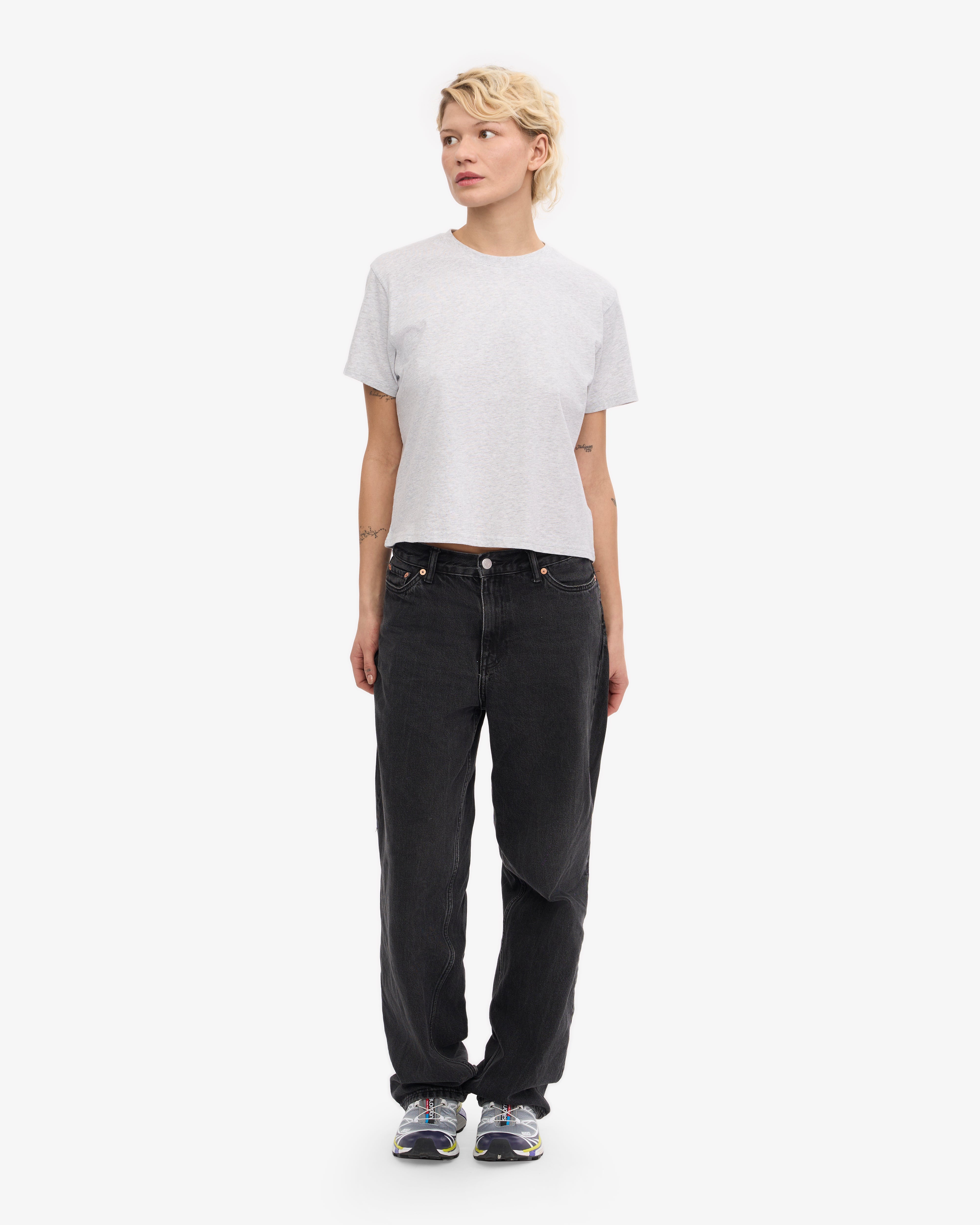Organic Boxy Crop Tee - Snow Melange XS