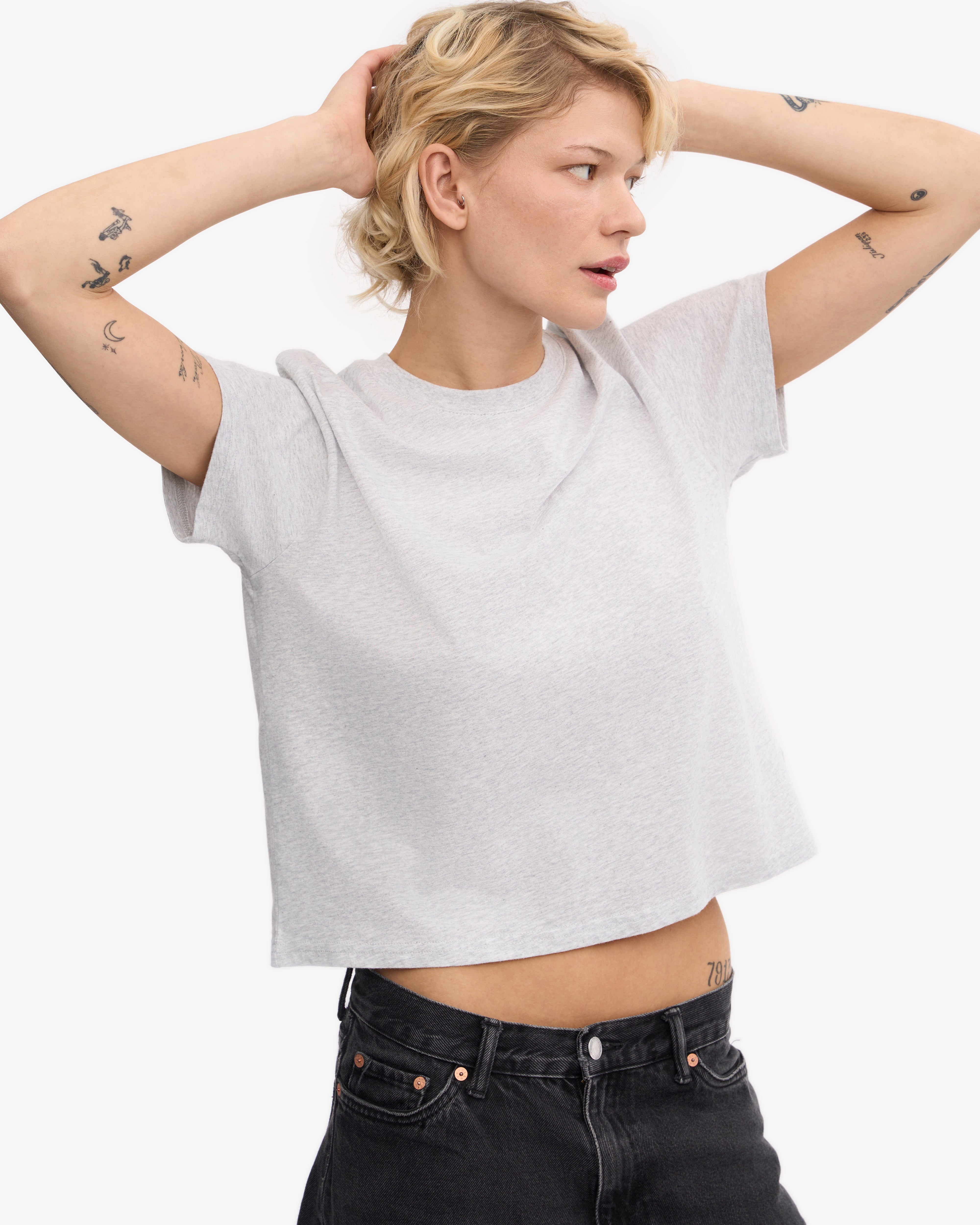 Organic Boxy Crop Tee - Snow Melange XS