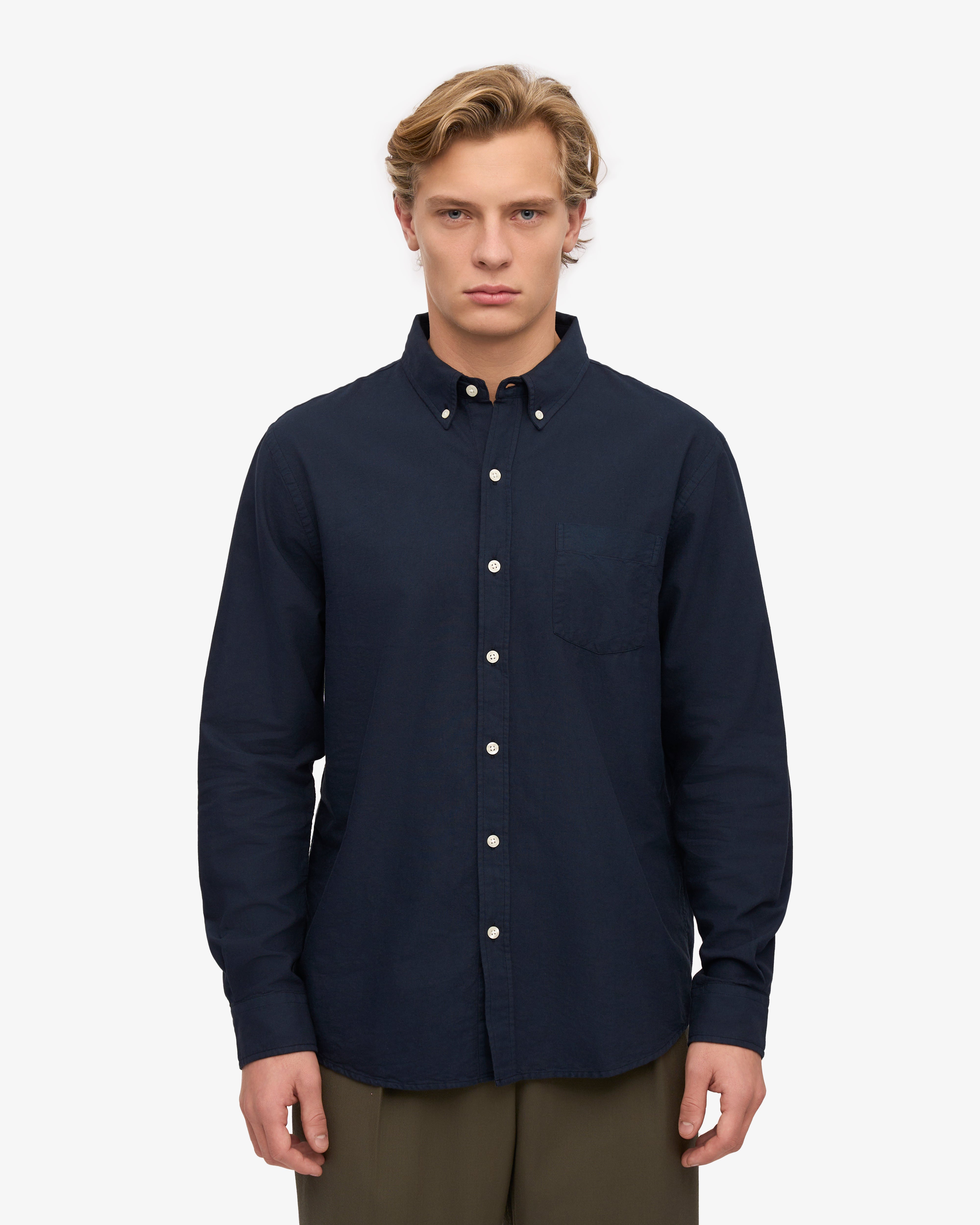Organic Button Down Shirt - Navy Blue