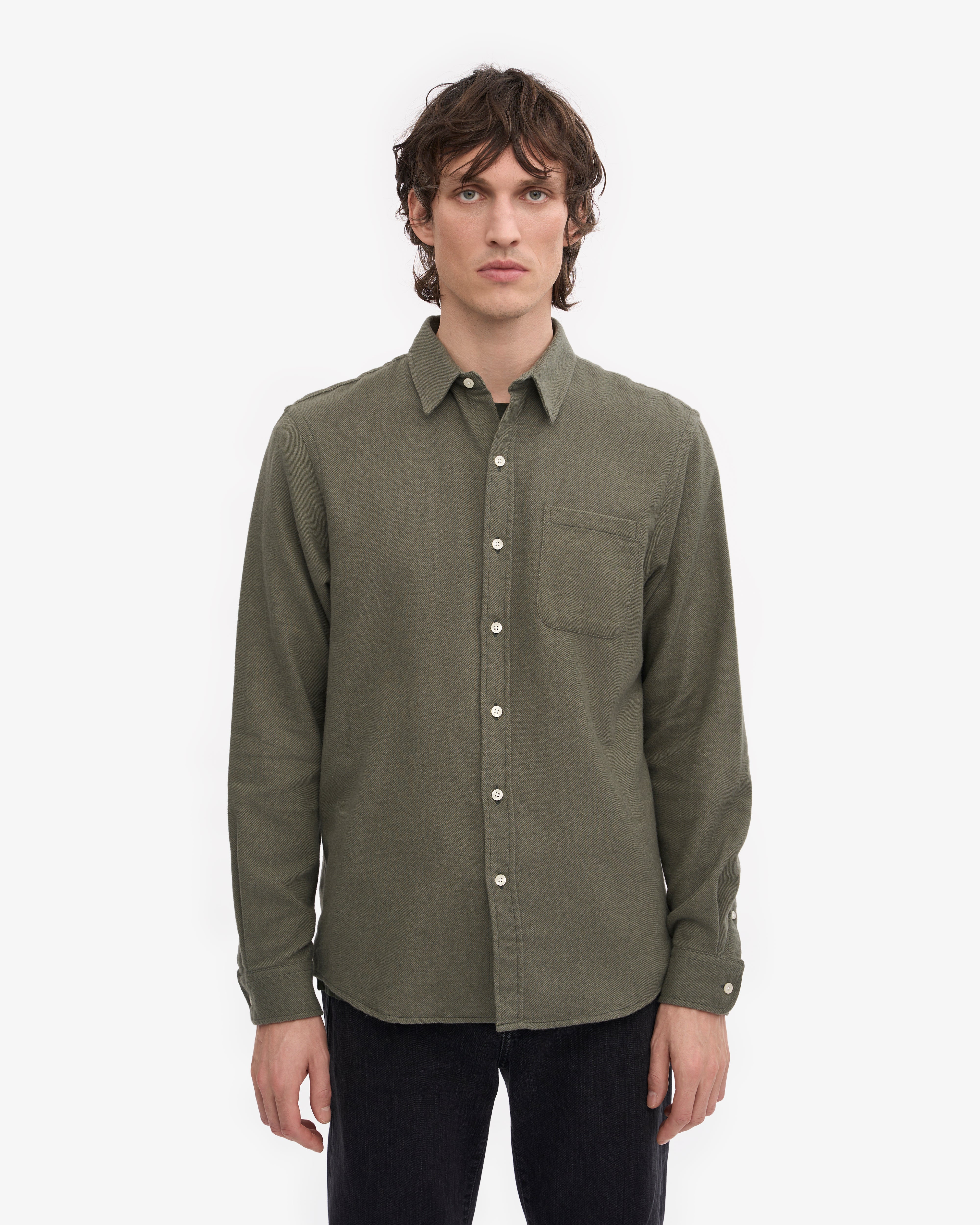 Organic Flannel Shirt - Dusty Olive