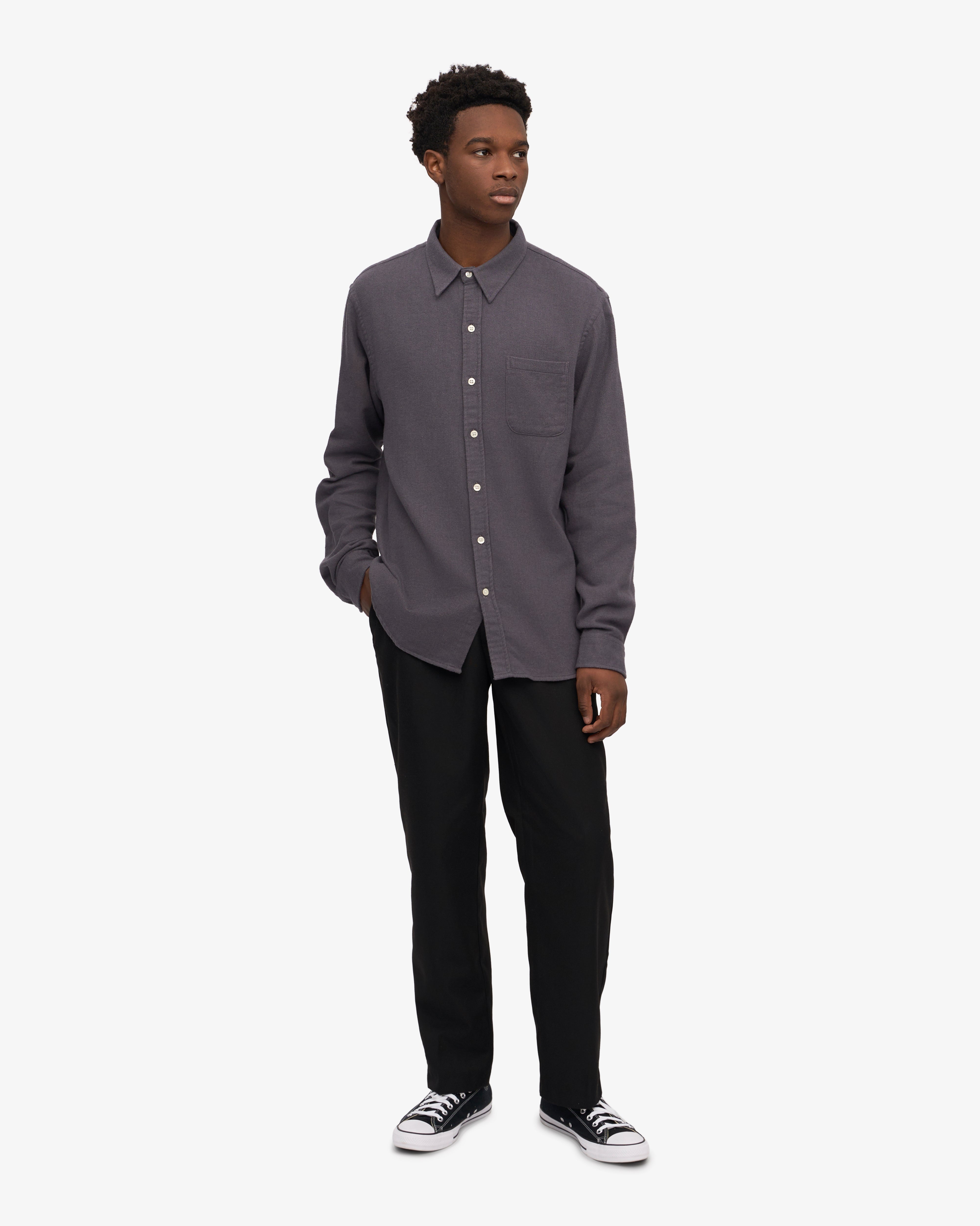 Organic Flannel Shirt - Lava Grey