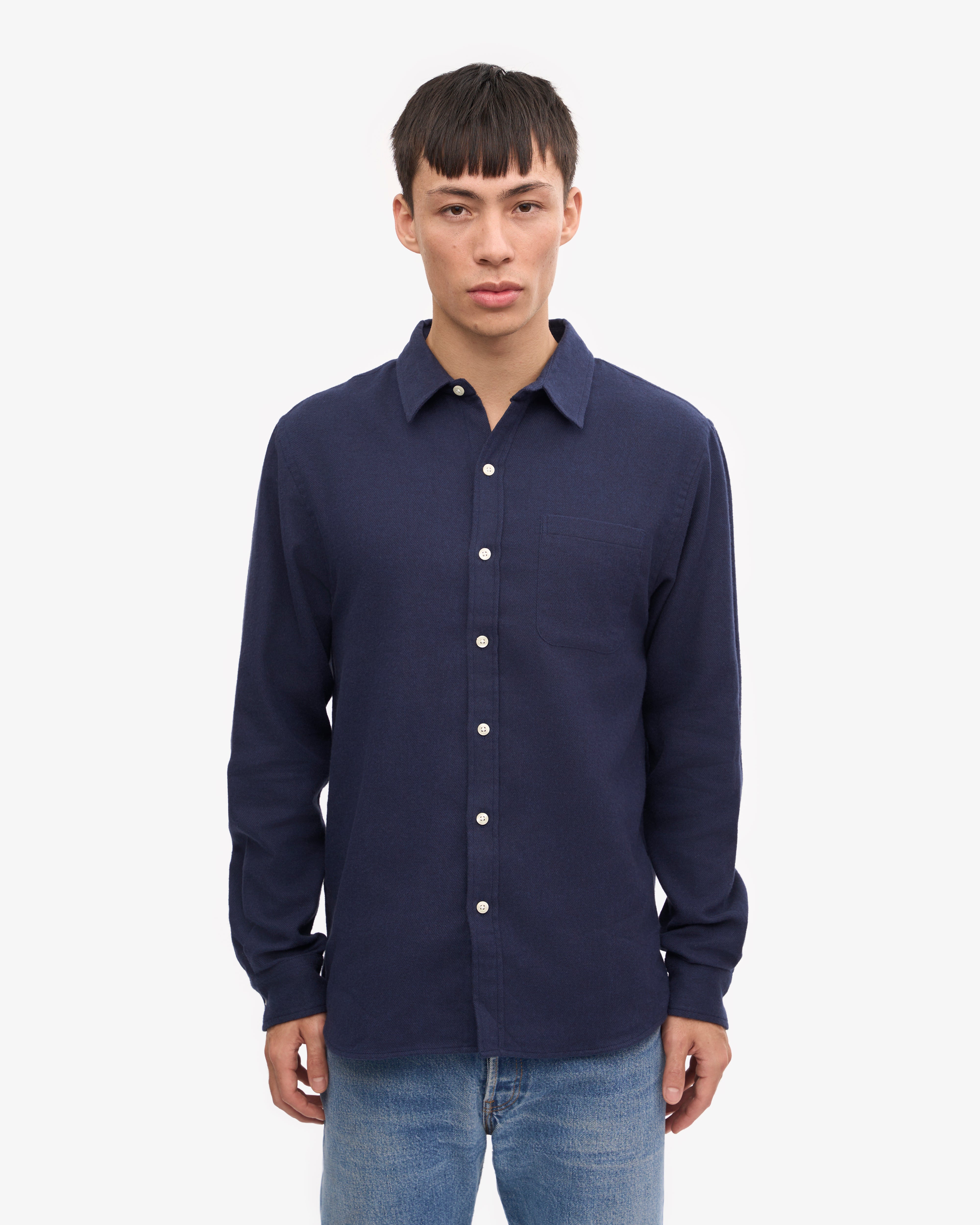 Organic Flannel Shirt - Navy Blue