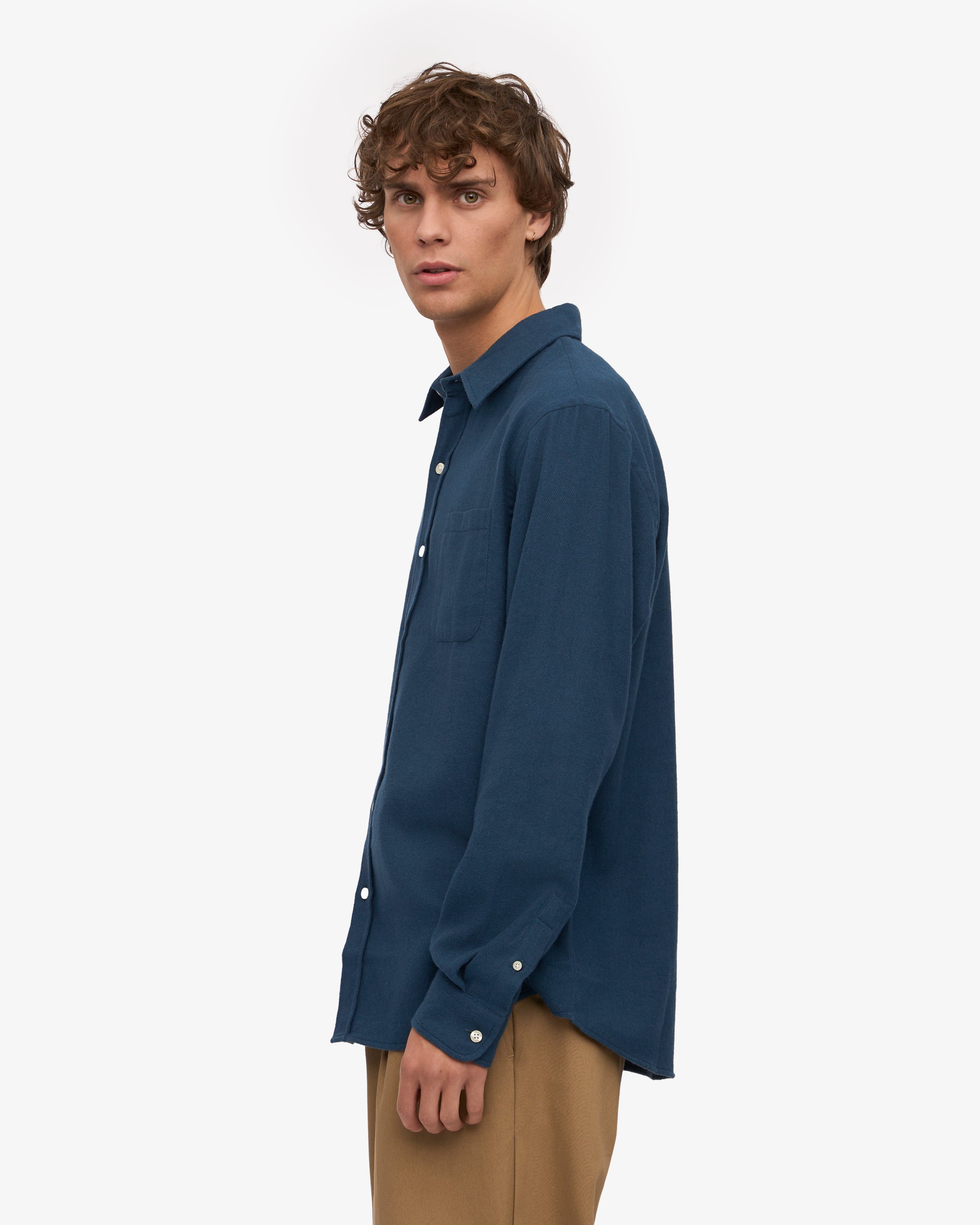 Organic Flannel Shirt - Petrol Blue