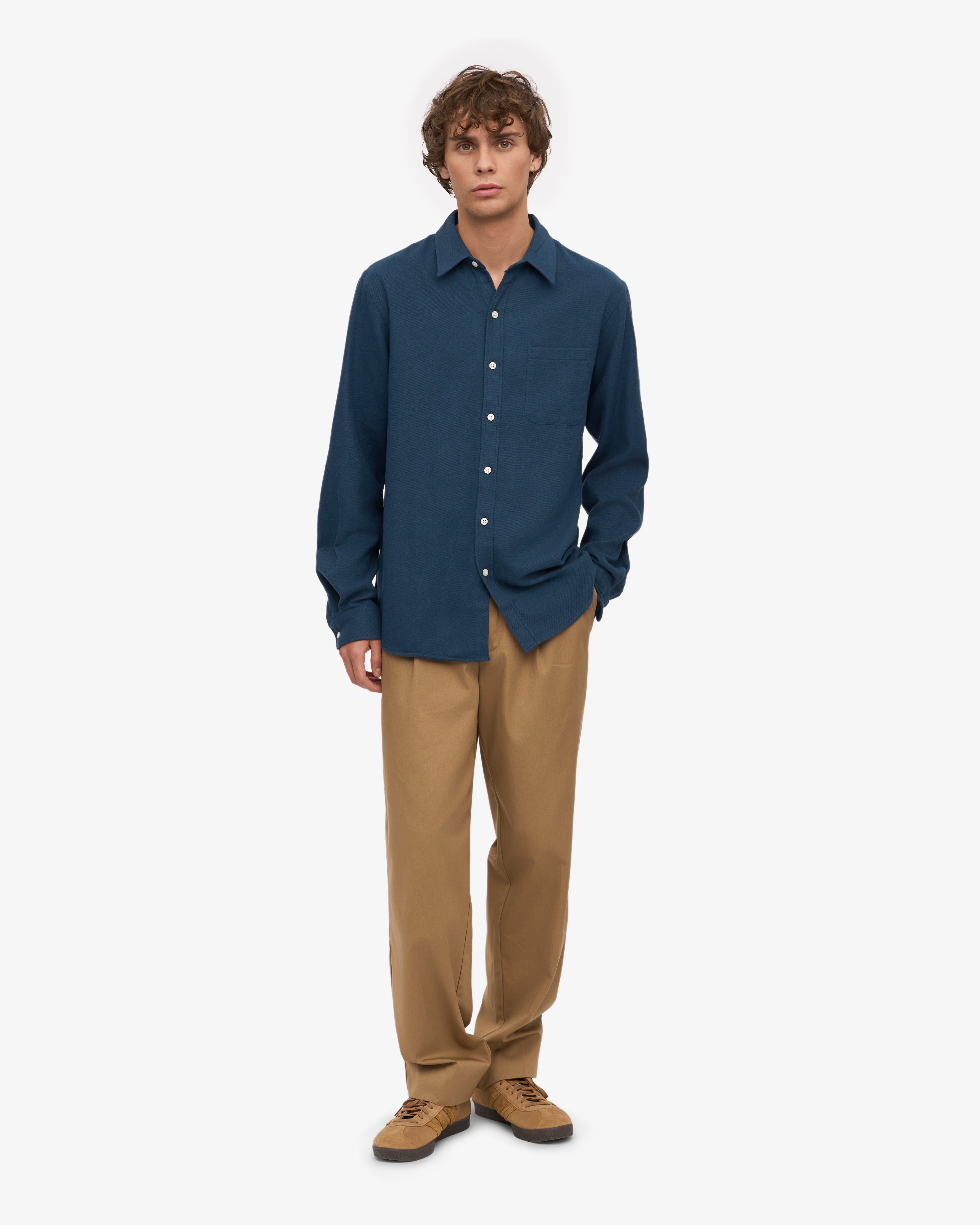 Organic Flannel Shirt - Marine Blue