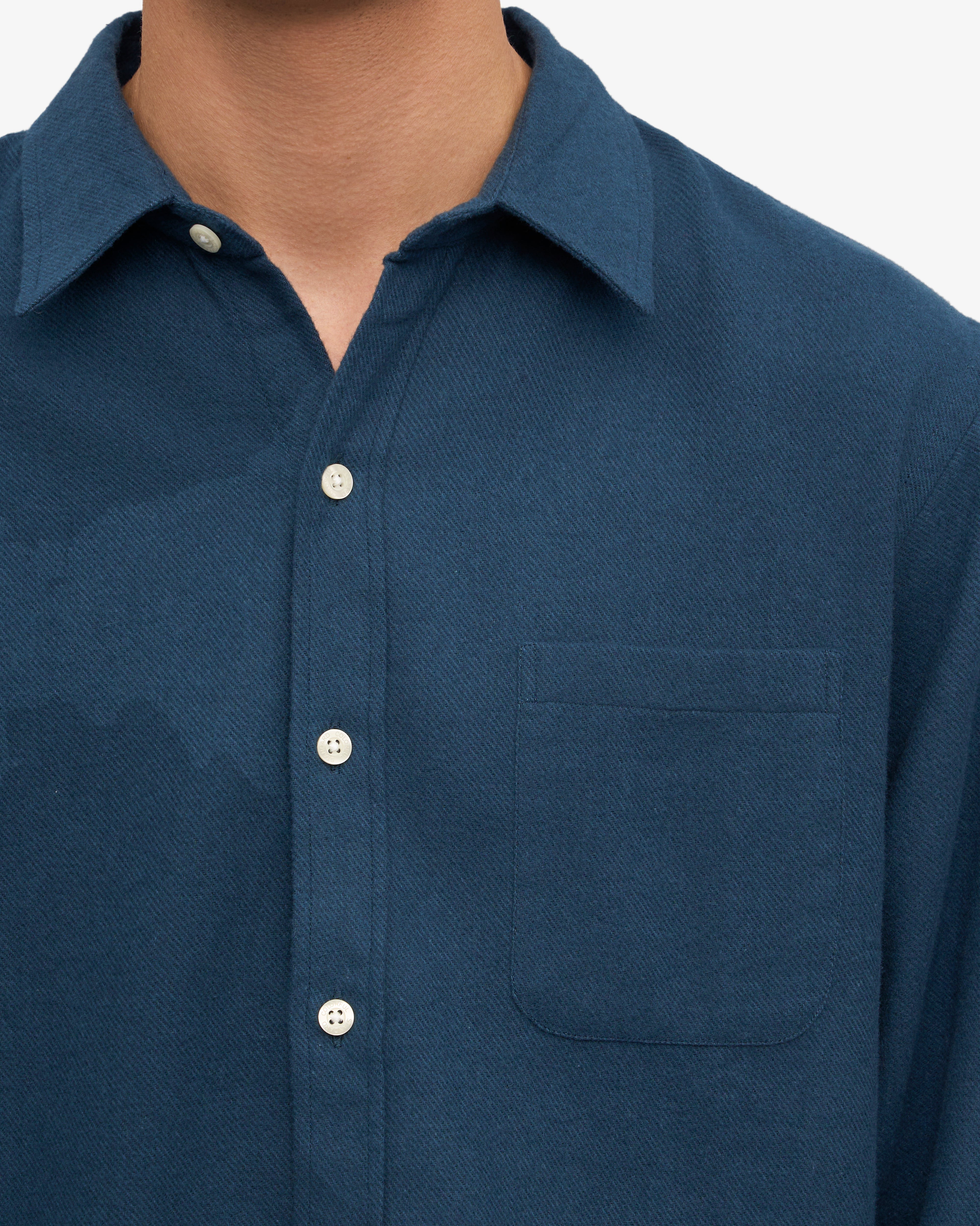 Organic Flannel Shirt - Petrol Blue