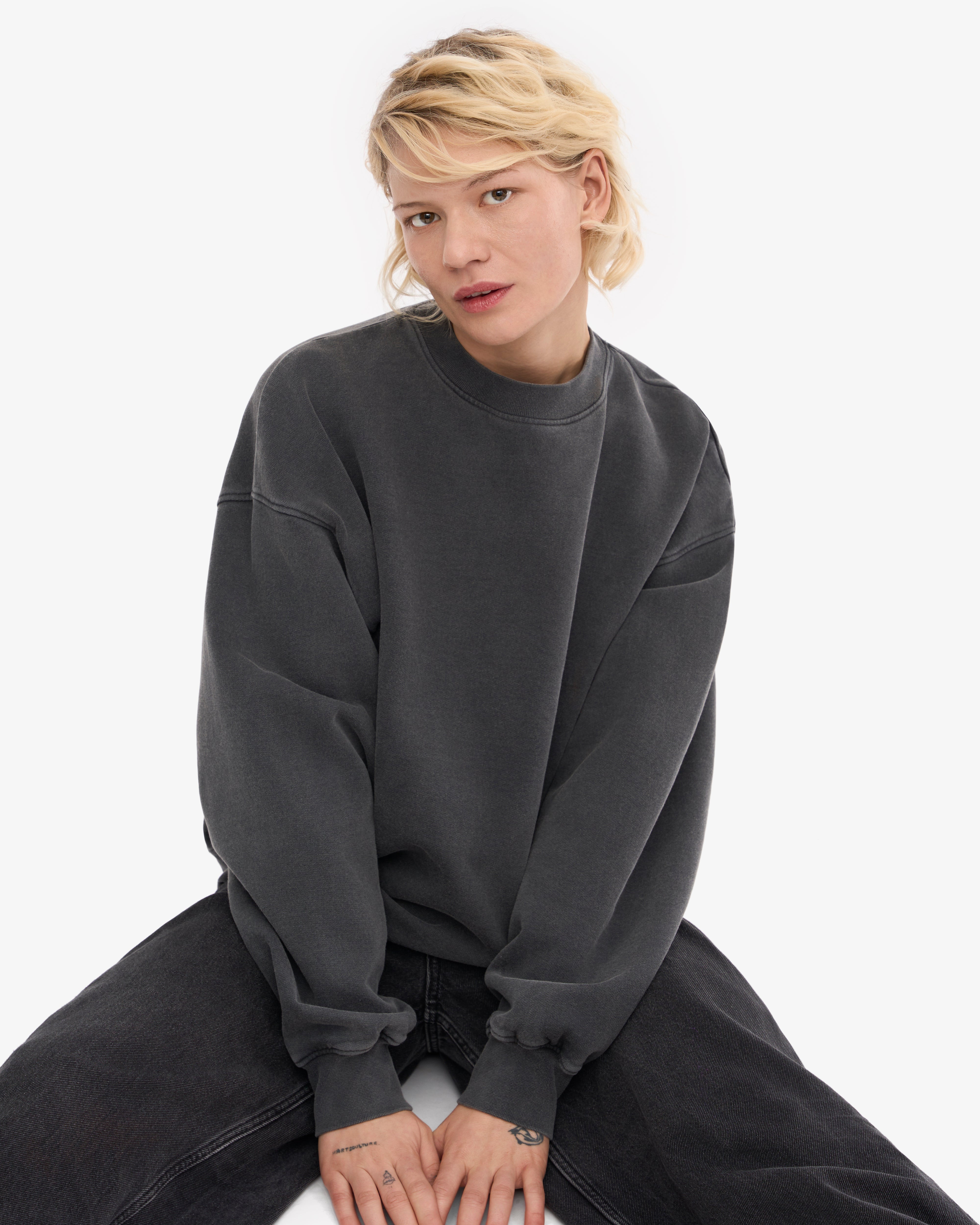 Organic Oversized Crew - Faded Black XS
