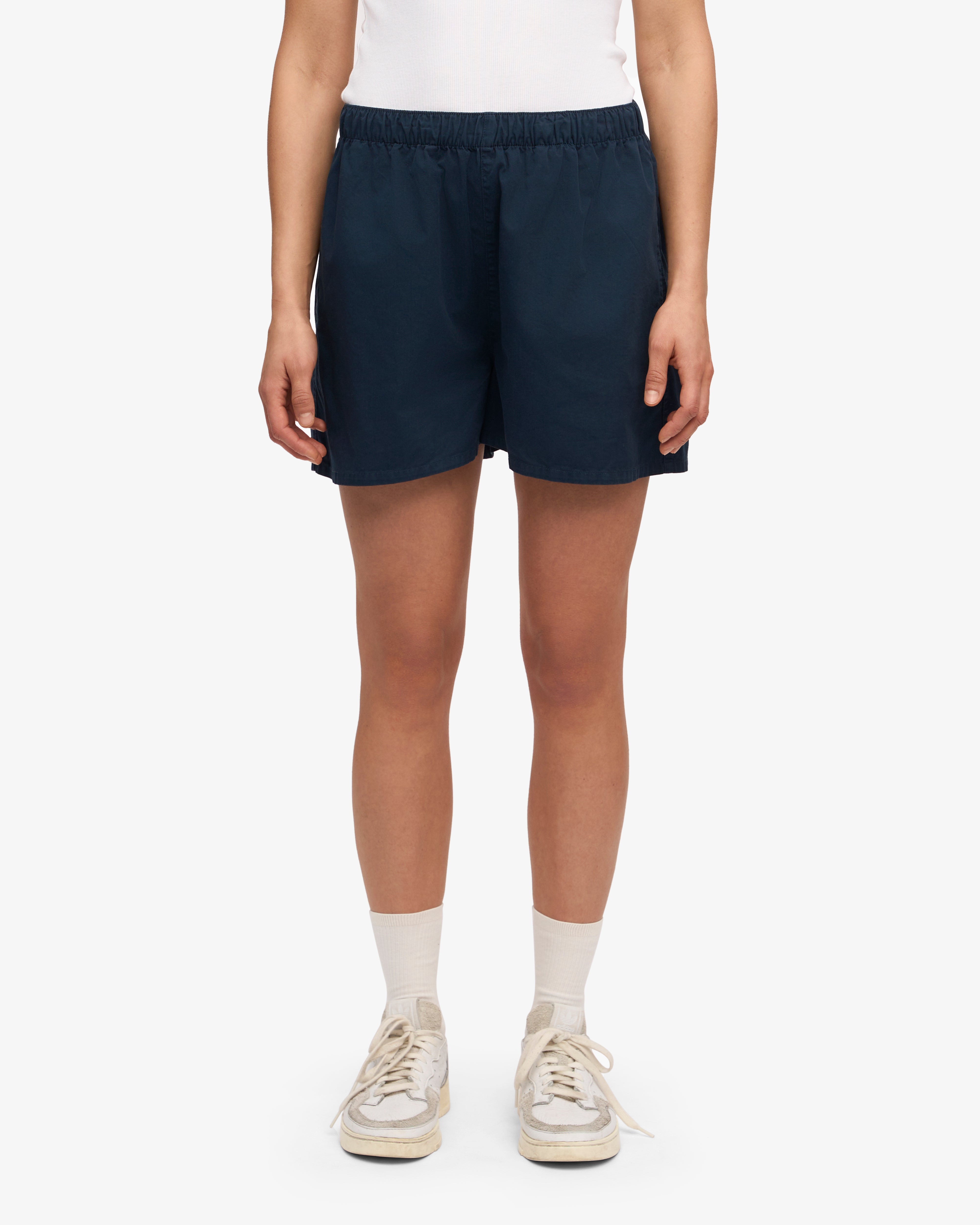 Women Organic Twill Shorts - Navy Blue & Optical White (2-Pack)
