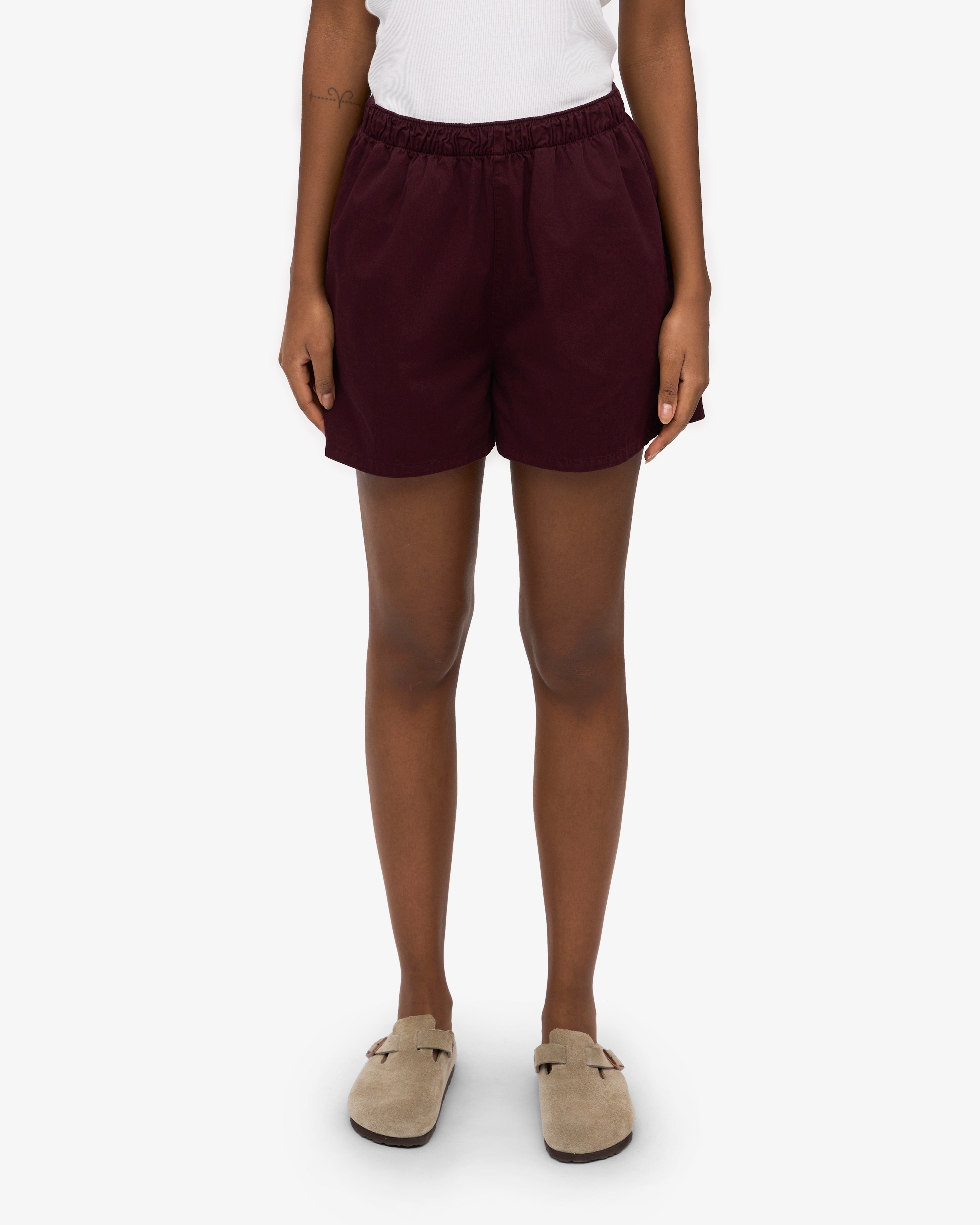 Women Organic Twill Shorts - Oxblood Red