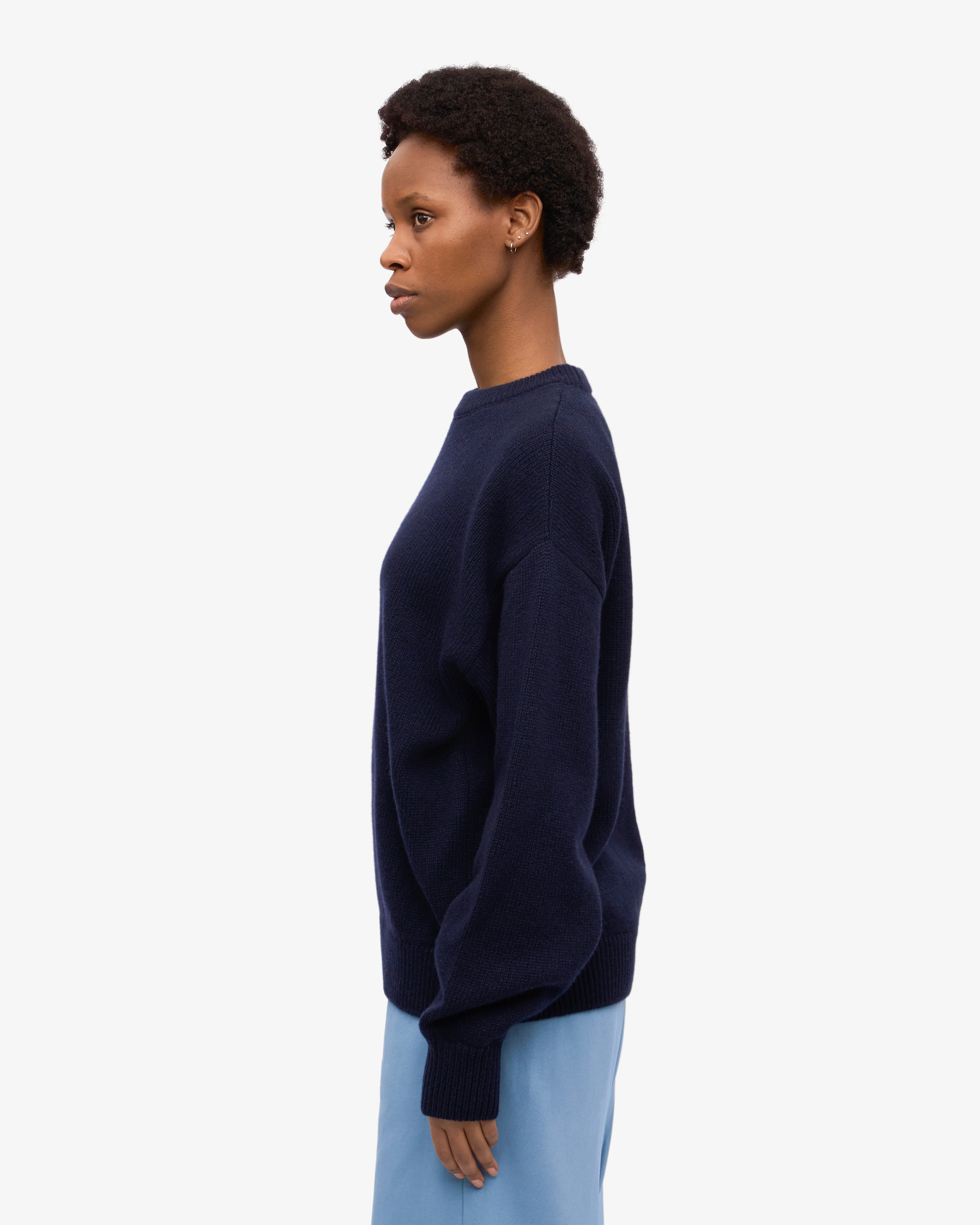 Oversized Merino Wool Crew - Navy Blue