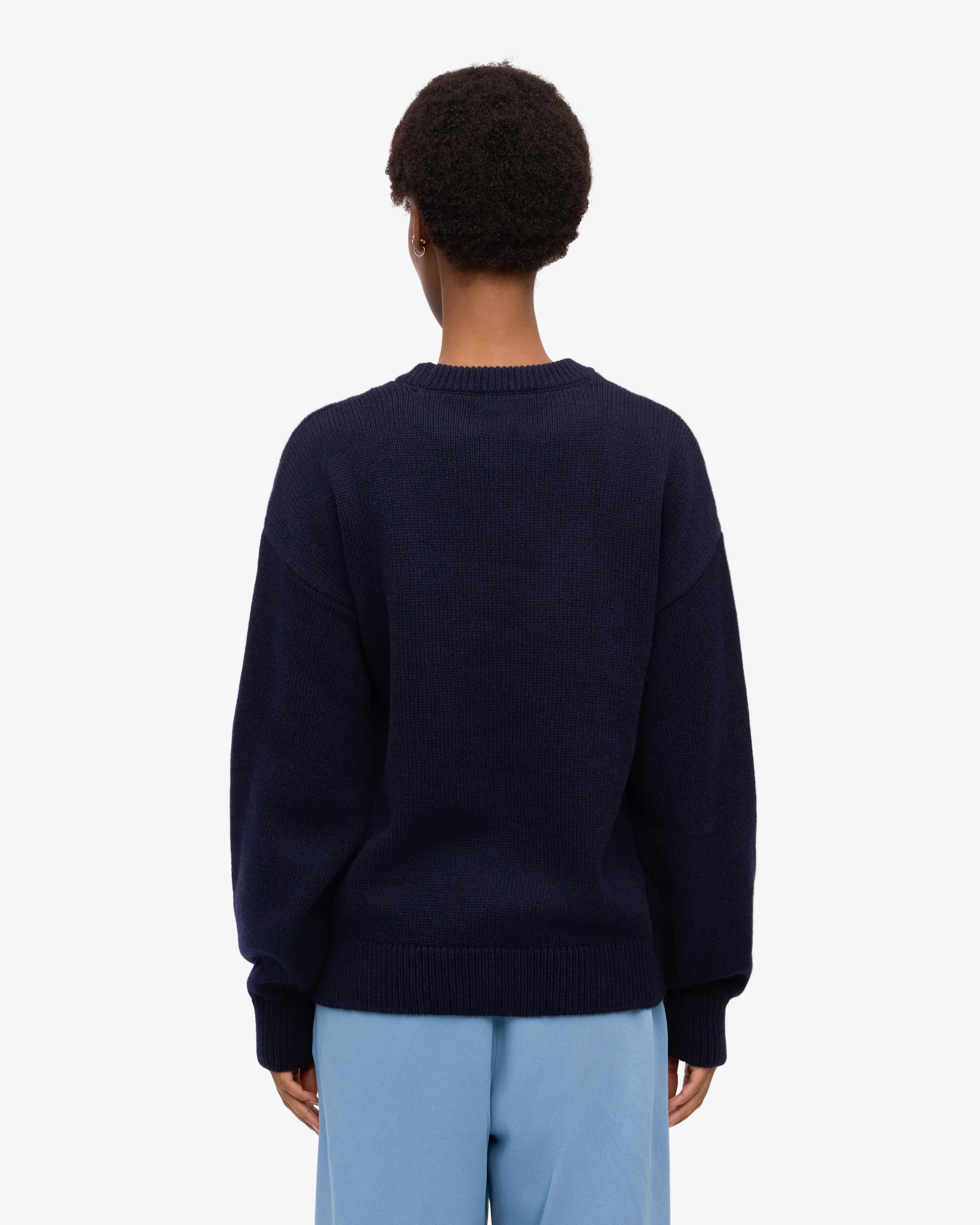 Oversized Merino Wool Crew - Navy Blue