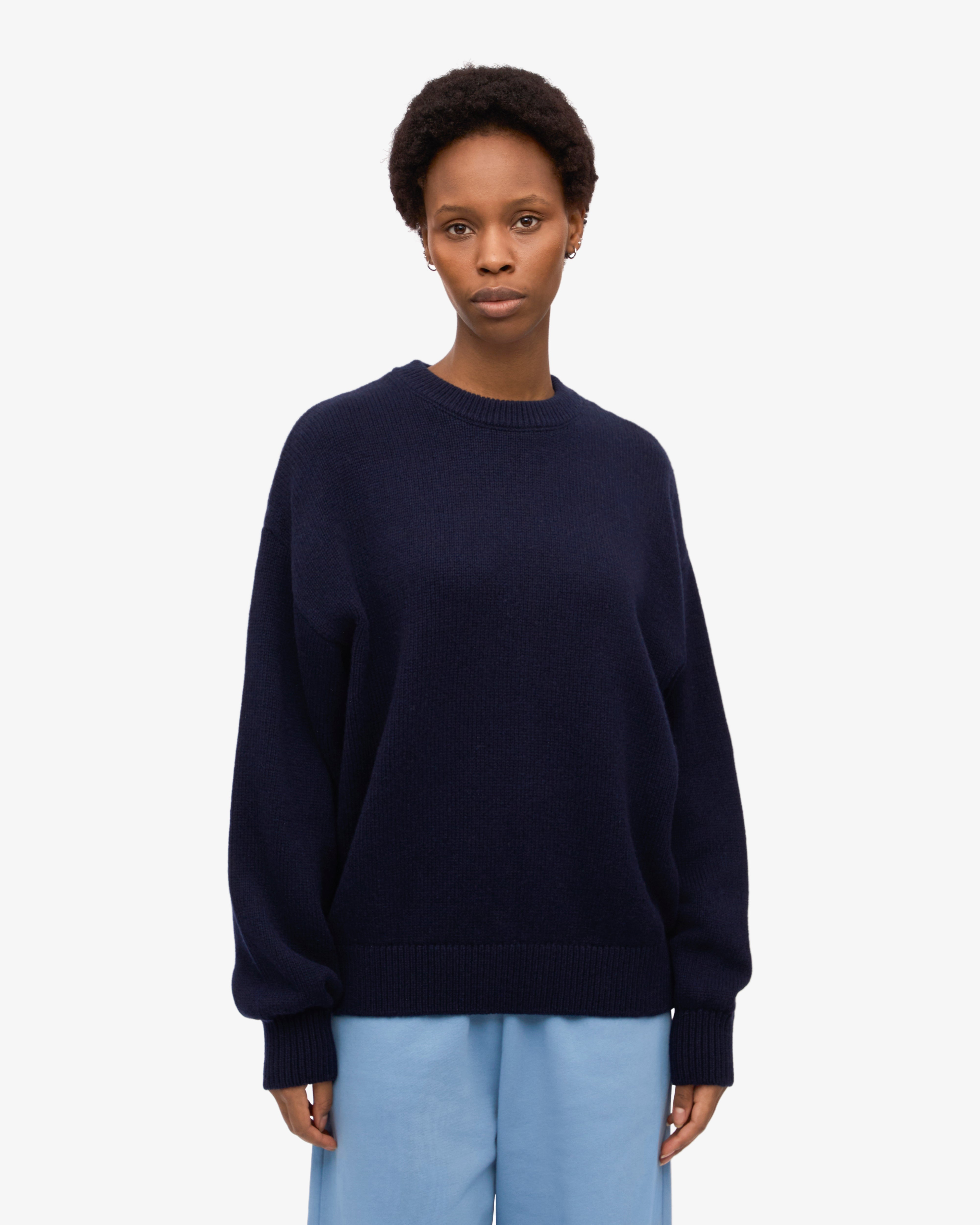 Oversized Merino Wool Crew - Navy Blue