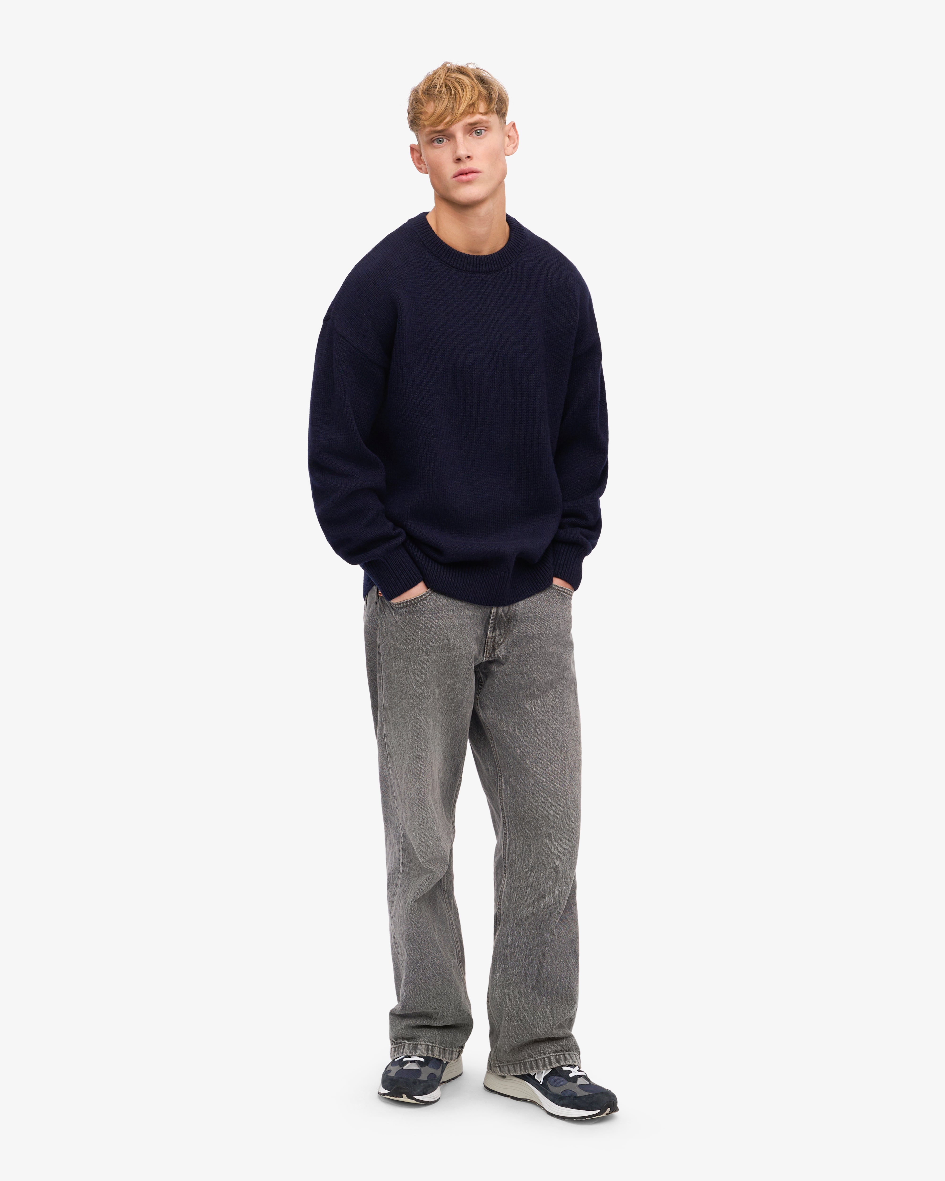 Oversized Merino Wool Crew - Navy Blue