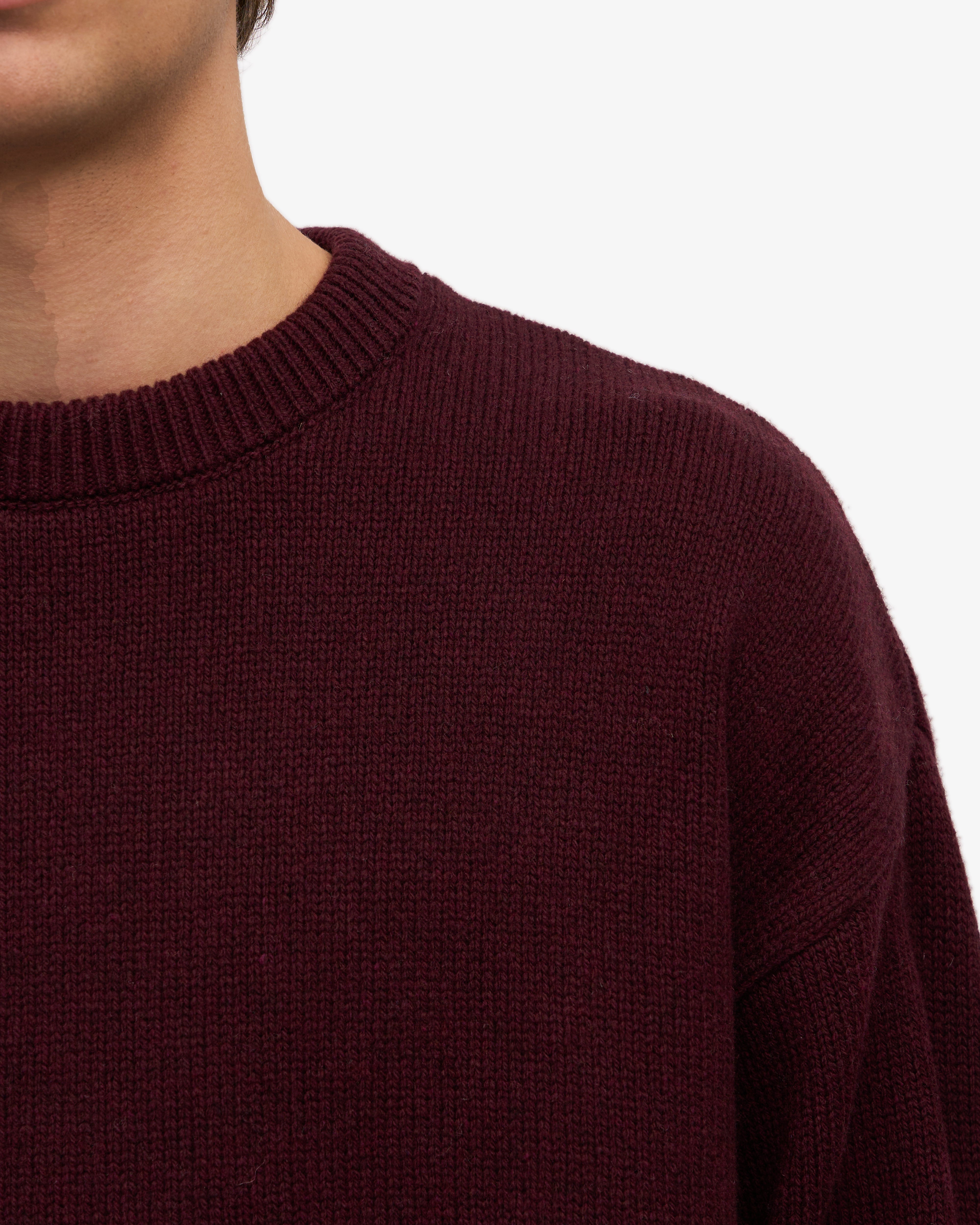 Oversized Merino Wool Crew - Oxblood Red