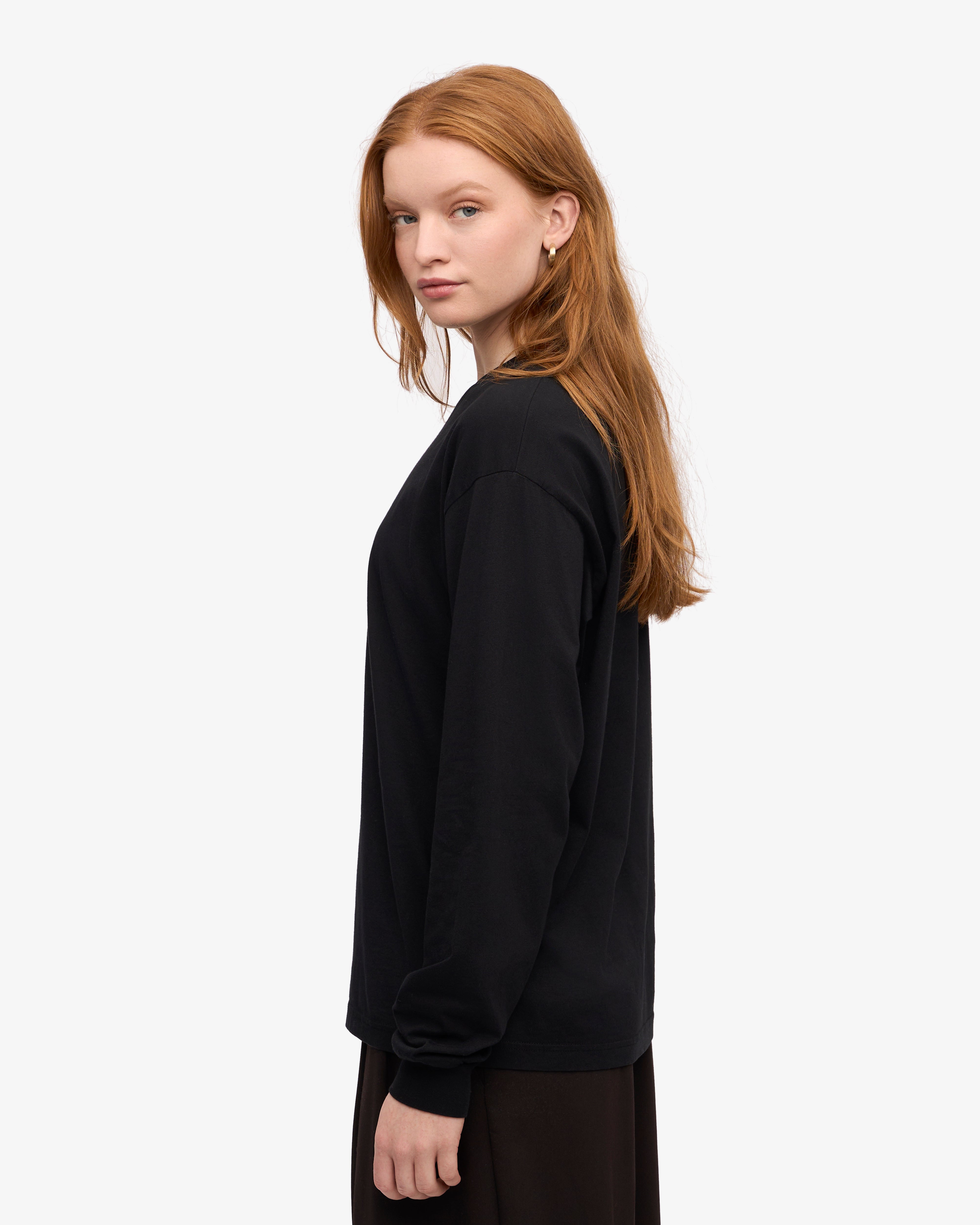 Oversized Organic LS T-Shirt - Deep Black XS