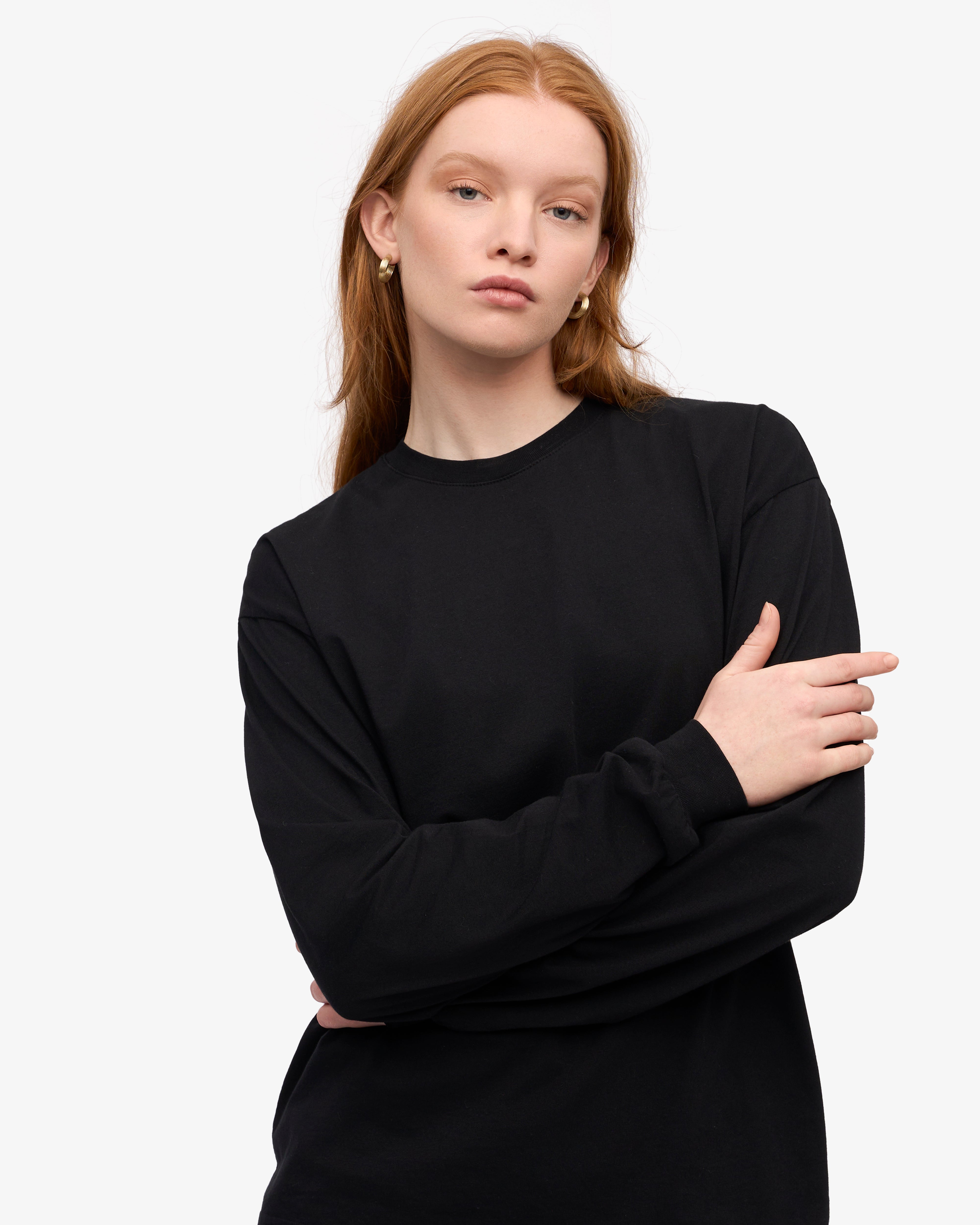 Oversized Organic LS T-Shirt - Deep Black XS