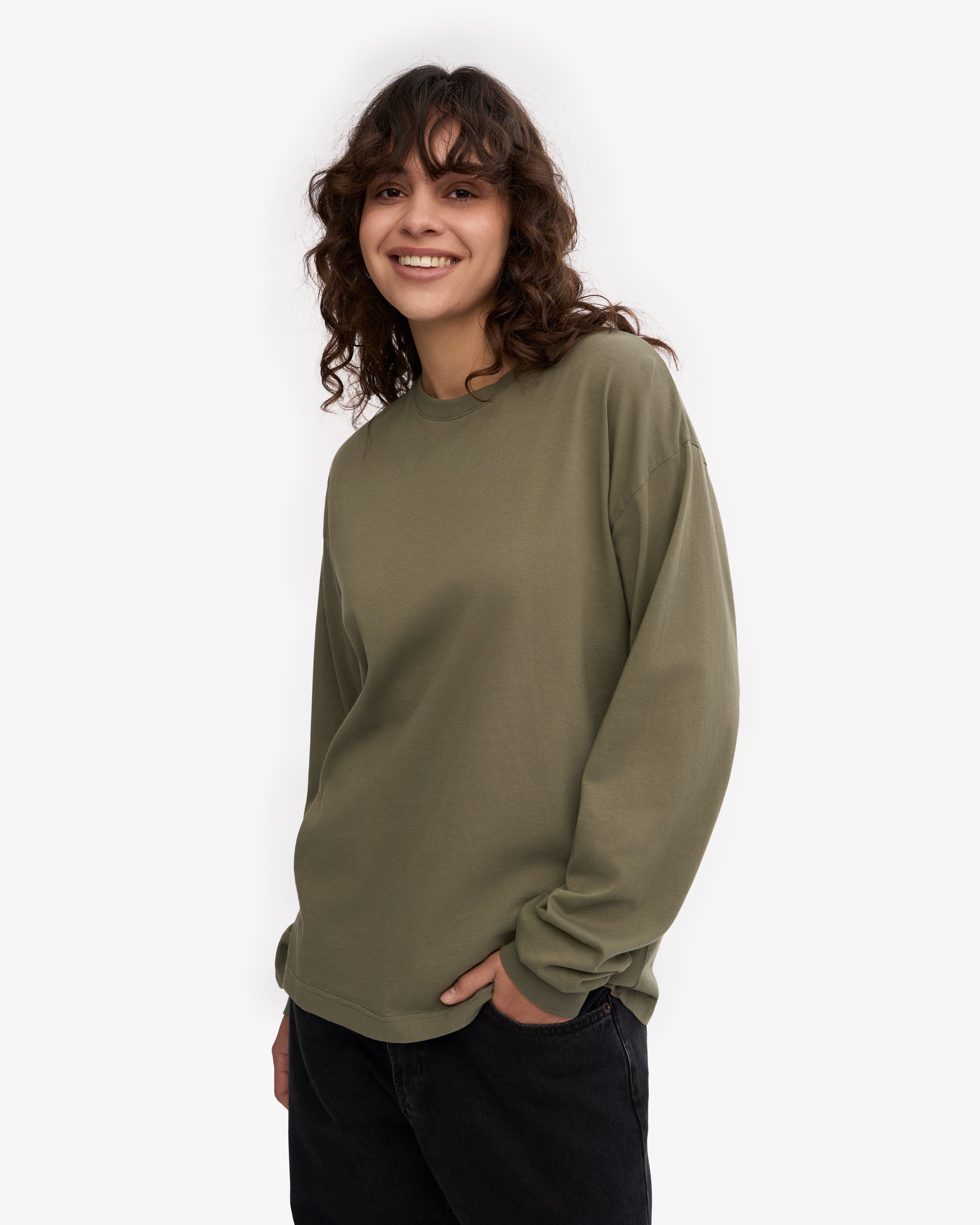 Oversized Organic LS T-Shirt - Dusty Olive XS