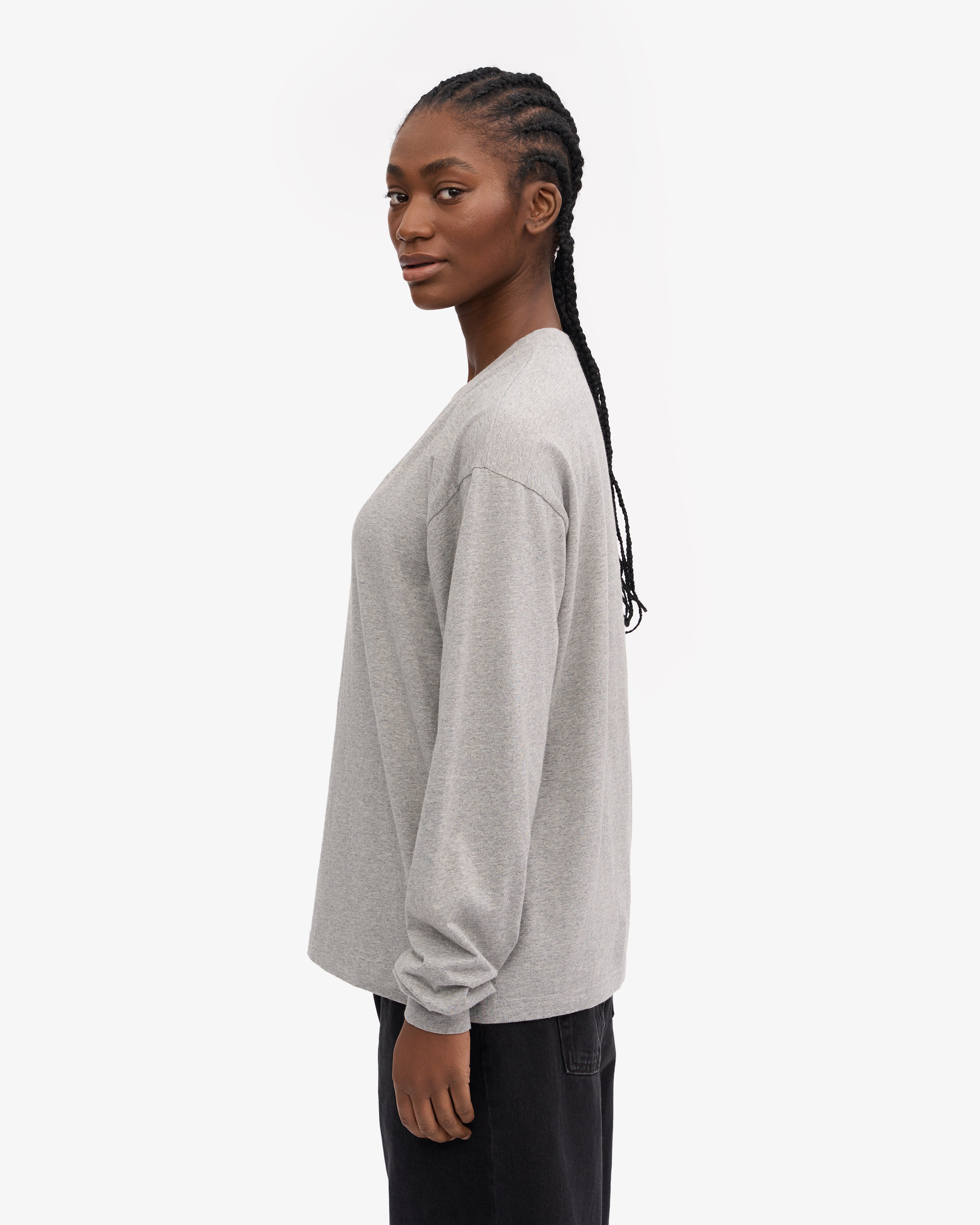 Oversized Organic LS T-Shirt - Heather Grey XS