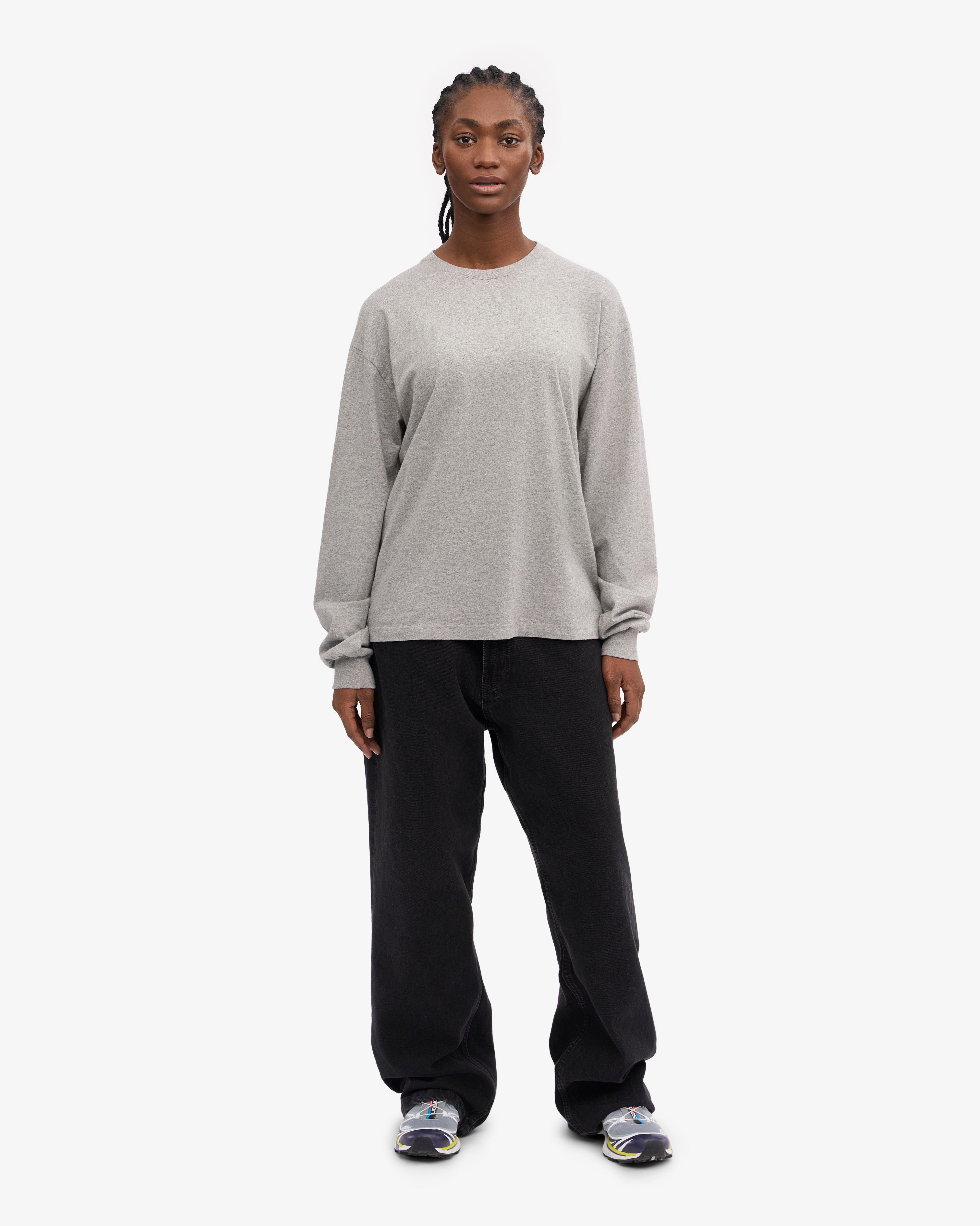 Oversized Organic LS T-Shirt - Heather Grey XS