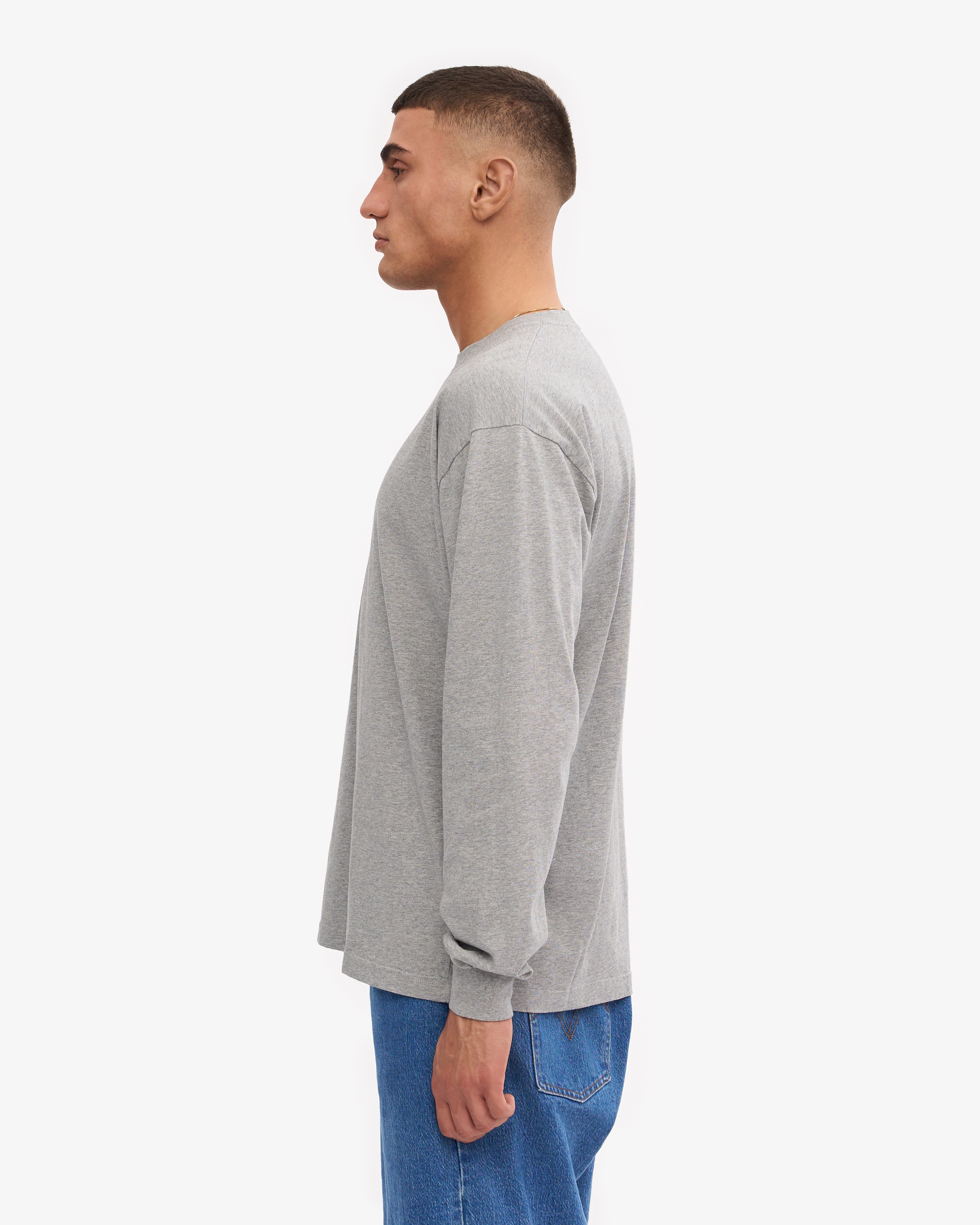 Oversized Organic LS T-Shirt - Heather Grey XS