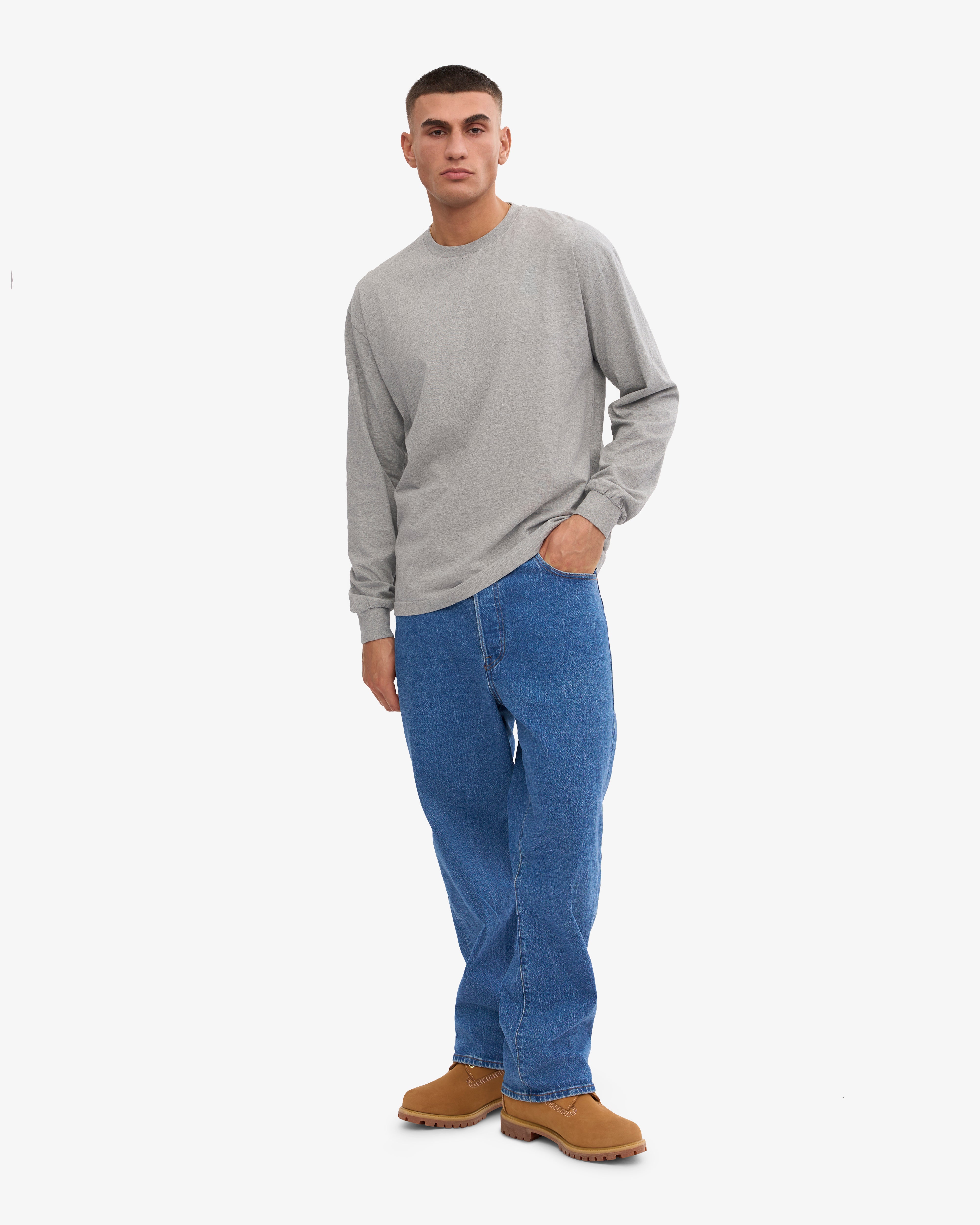 Oversized Organic LS T-Shirt - Heather Grey XS