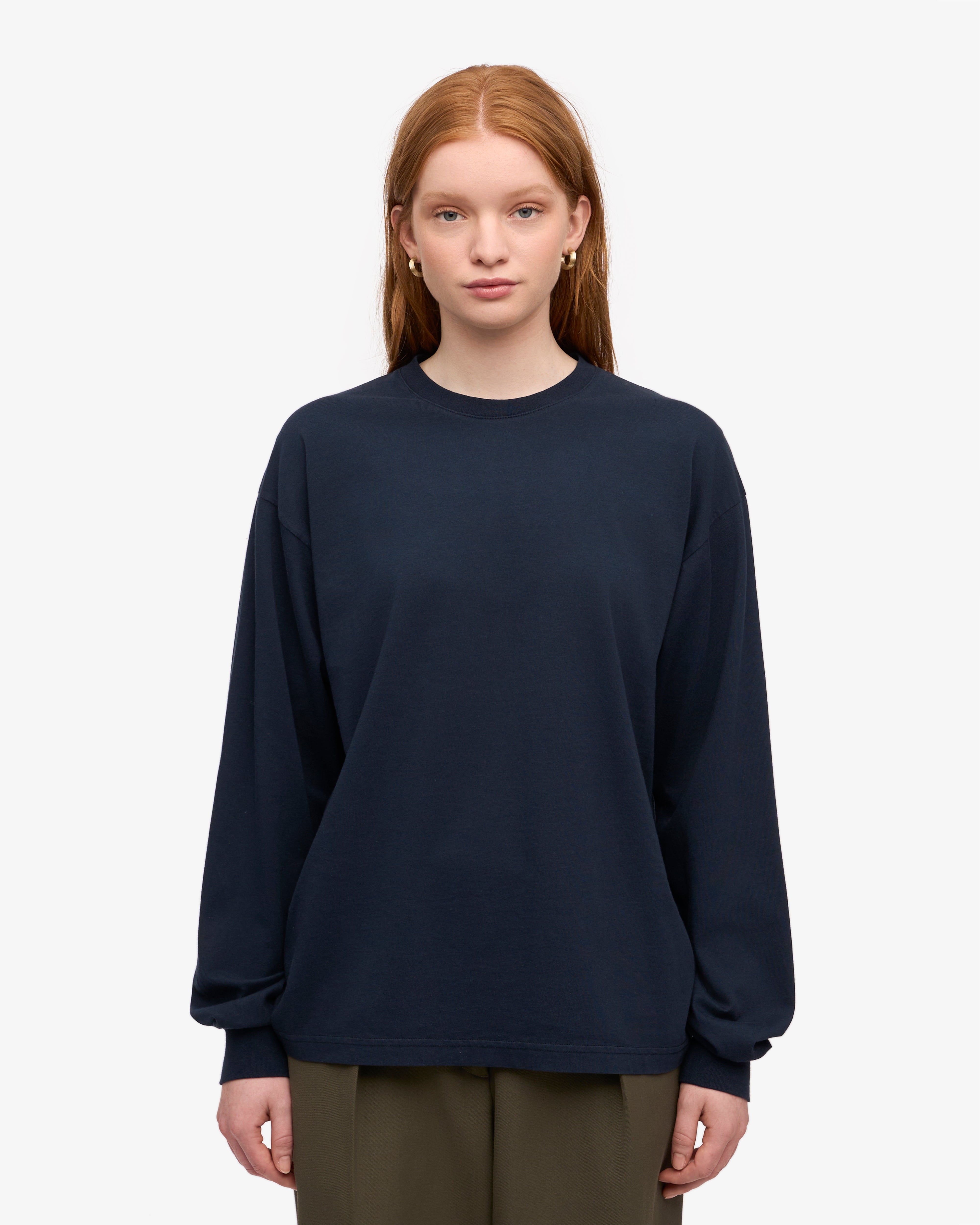 Oversized Organic LS T-Shirt - Navy Blue XS