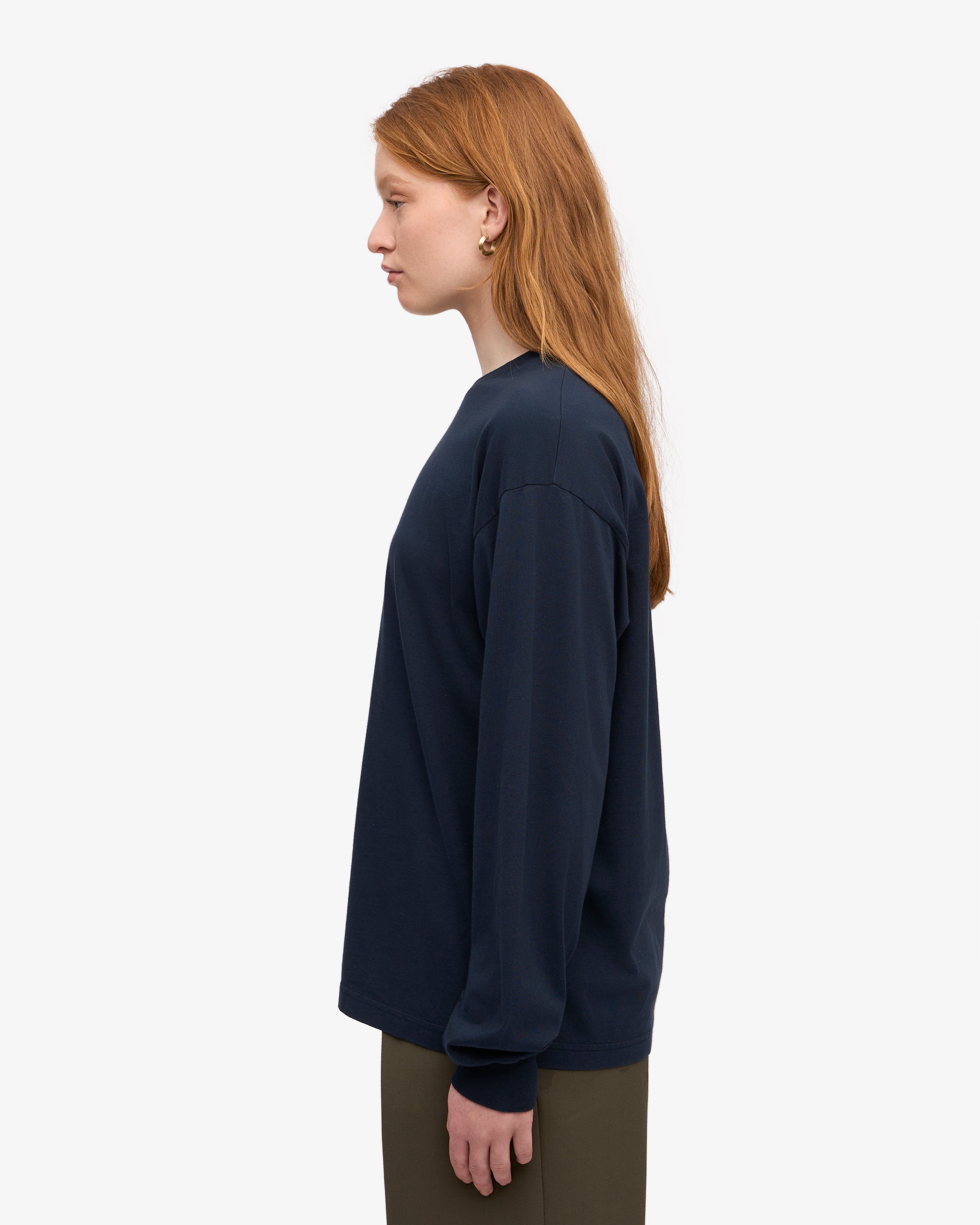 Oversized Organic LS T-Shirt - Navy Blue XS