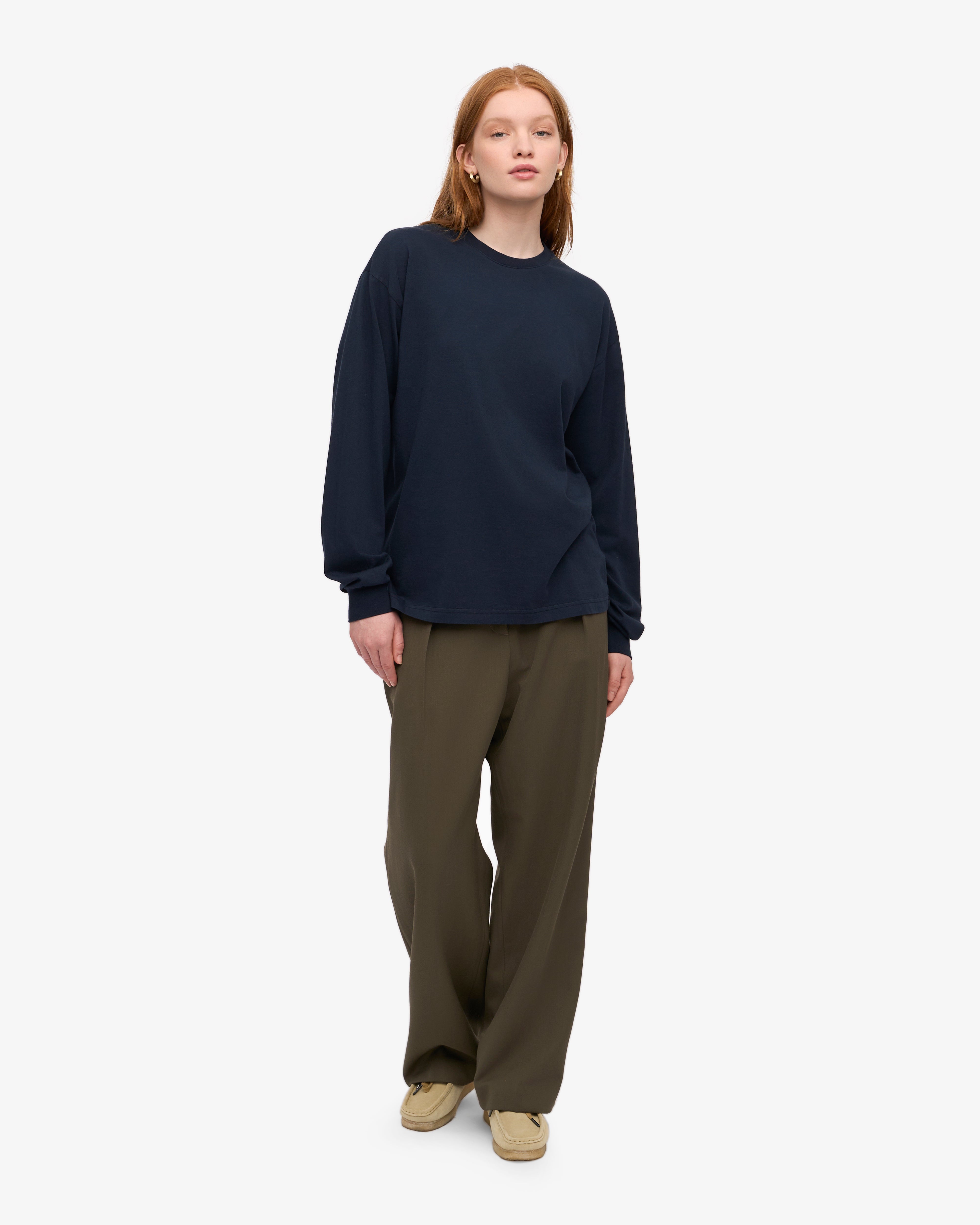 Oversized Organic LS T-Shirt - Navy Blue XS
