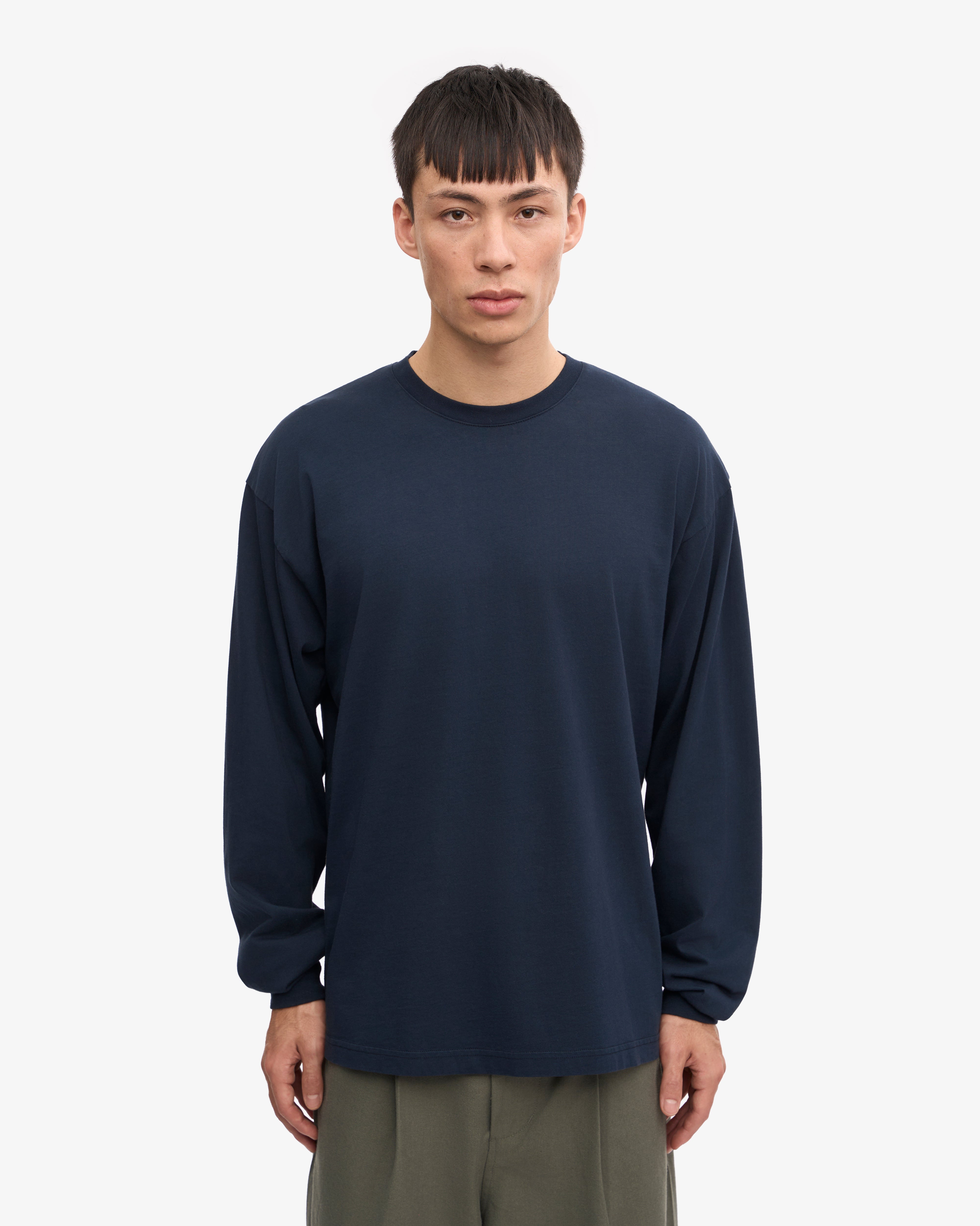 Oversized Organic LS T-Shirt - Navy Blue XS