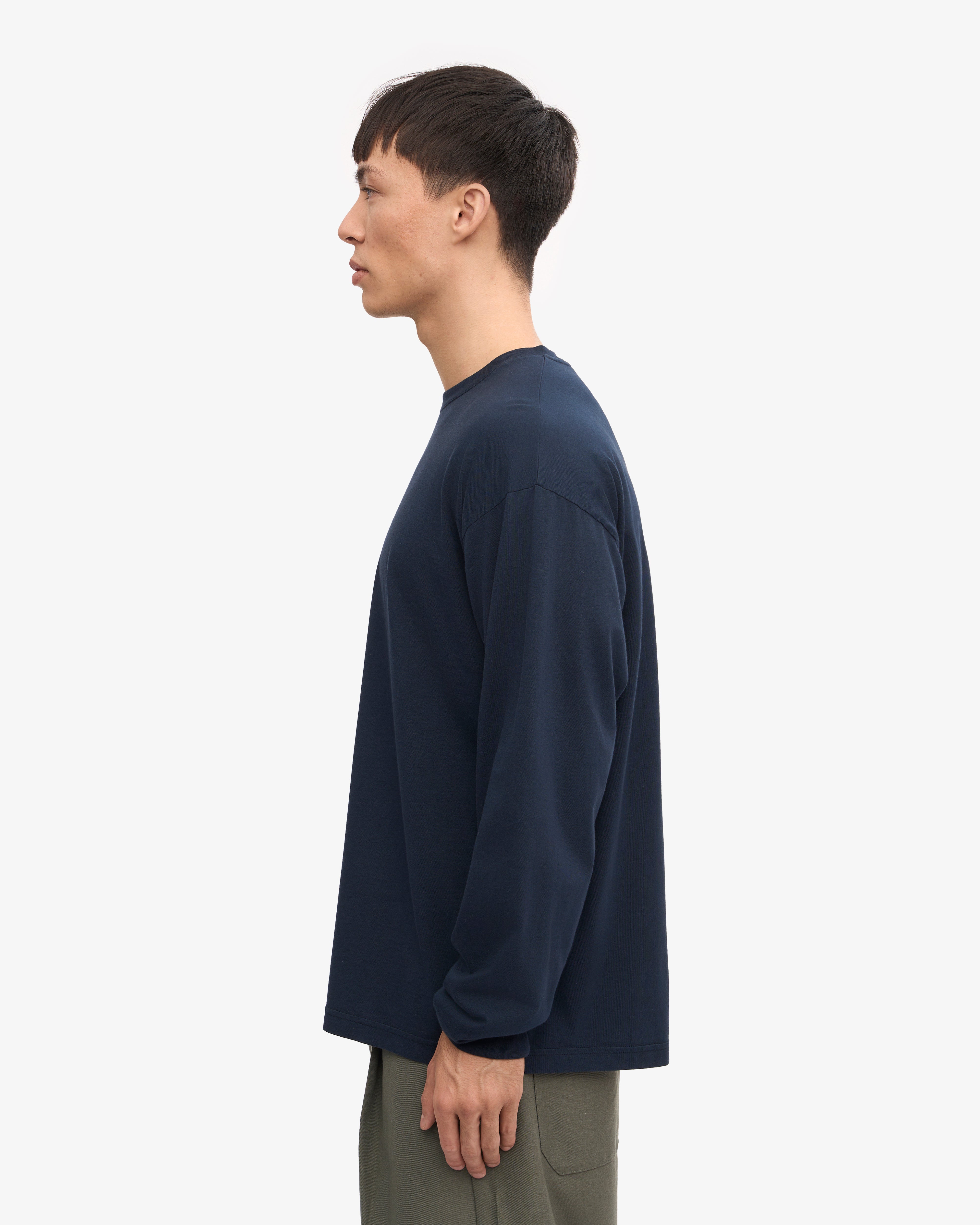 Oversized Organic LS T-Shirt - Navy Blue XS