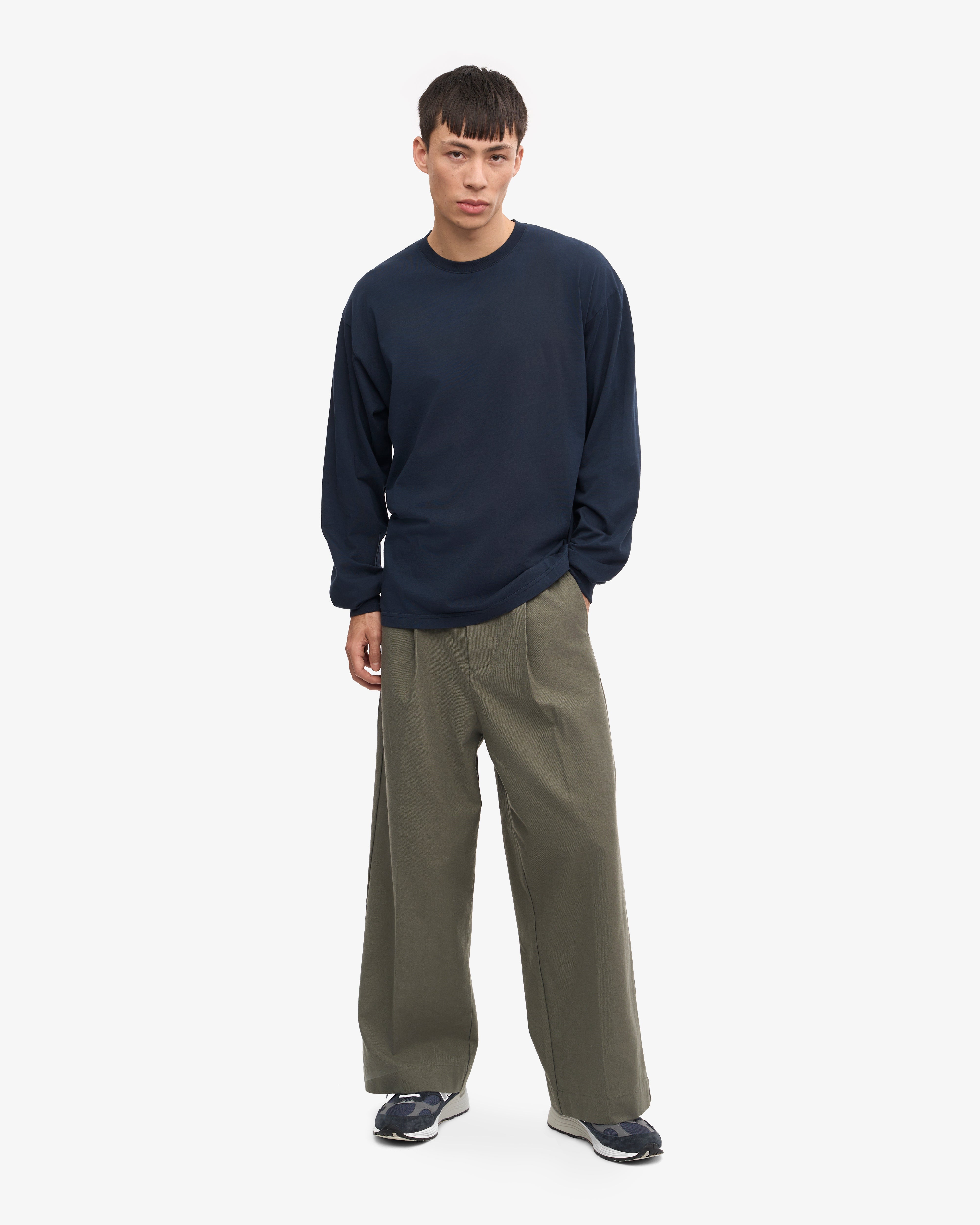 Oversized Organic LS T-Shirt - Navy Blue XS